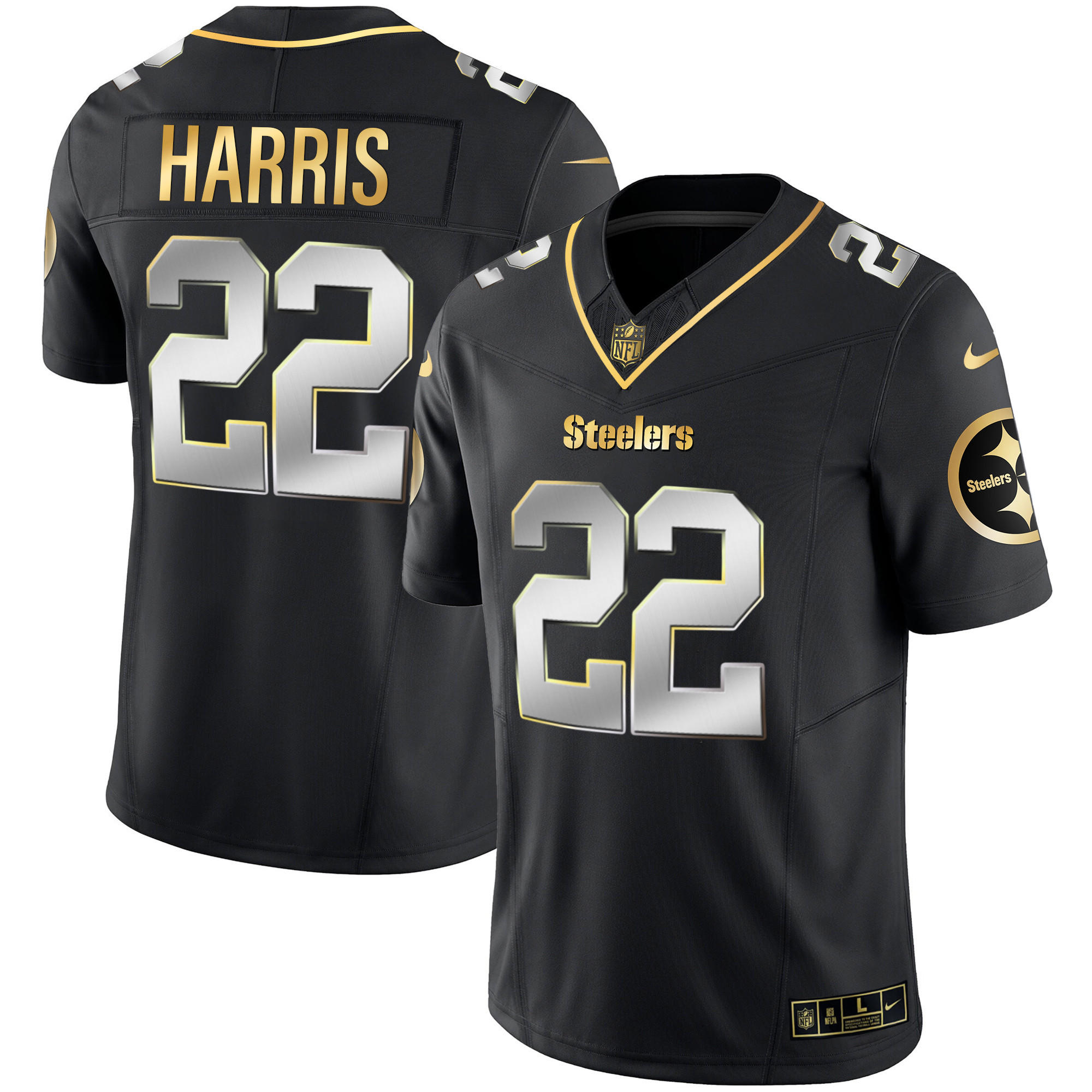 Najee Harris Men's Pittsburgh Steelers Gold Vapor V2 Black Limited Jersey - All Stitched