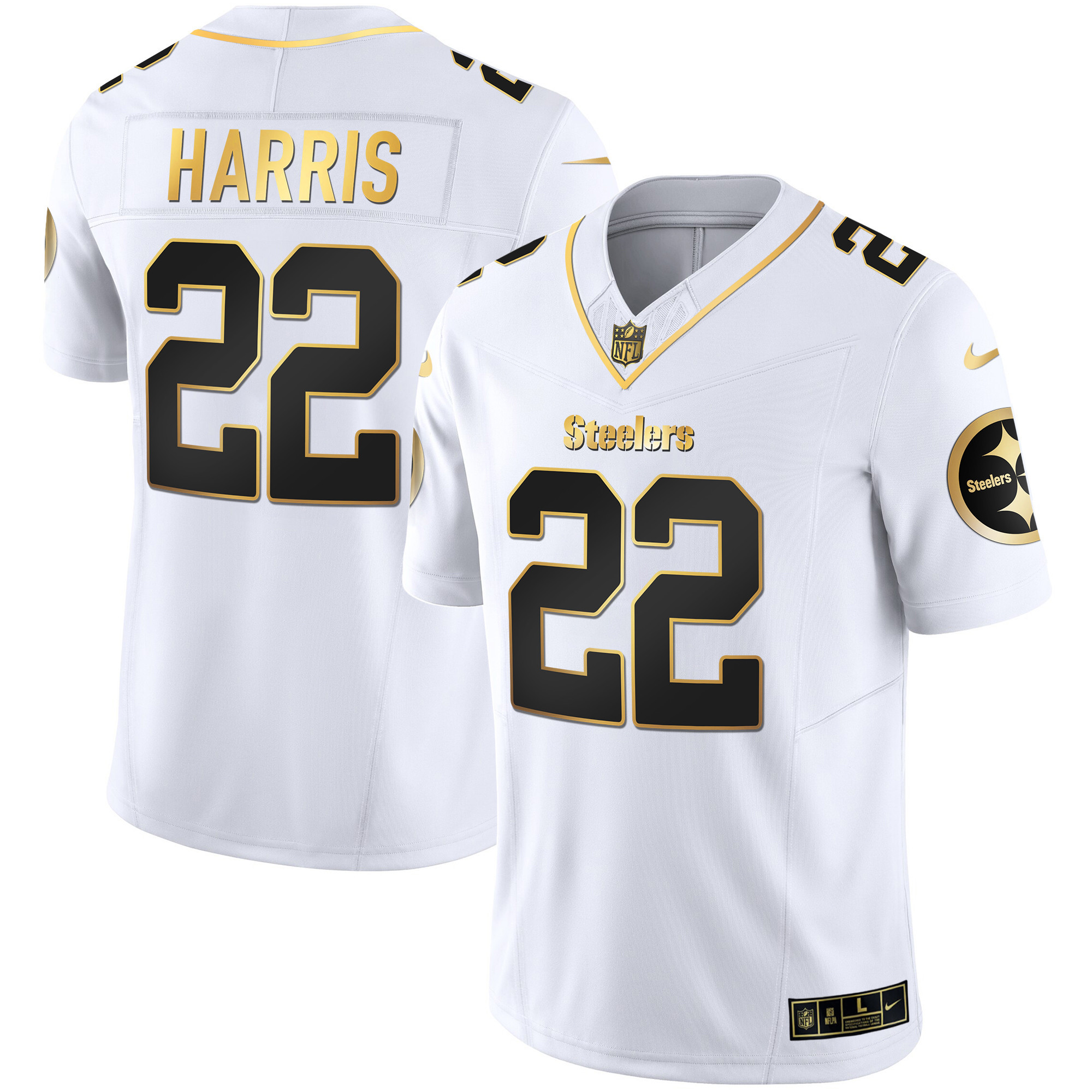Najee Harris Men's Pittsburgh Steelers Gold Vapor V2 White Gold Jersey - All Stitched