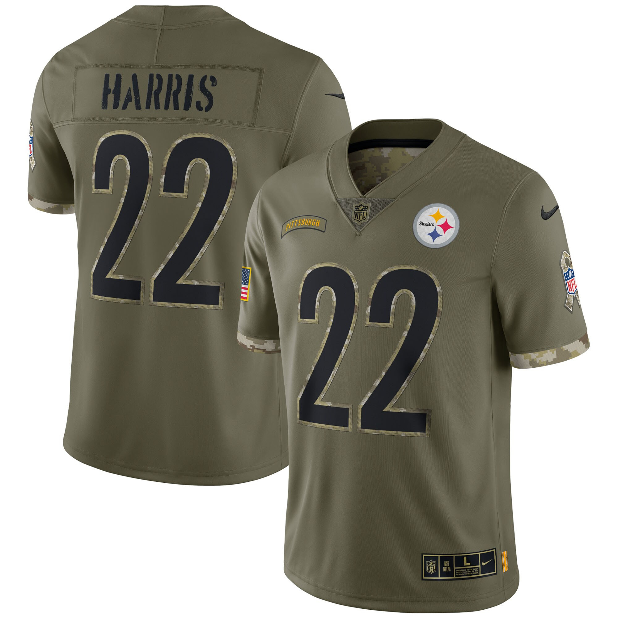 Najee Harris Pittsburgh Steelers 2022 Salute To Service Limited - Olive Jersey - All Stitched