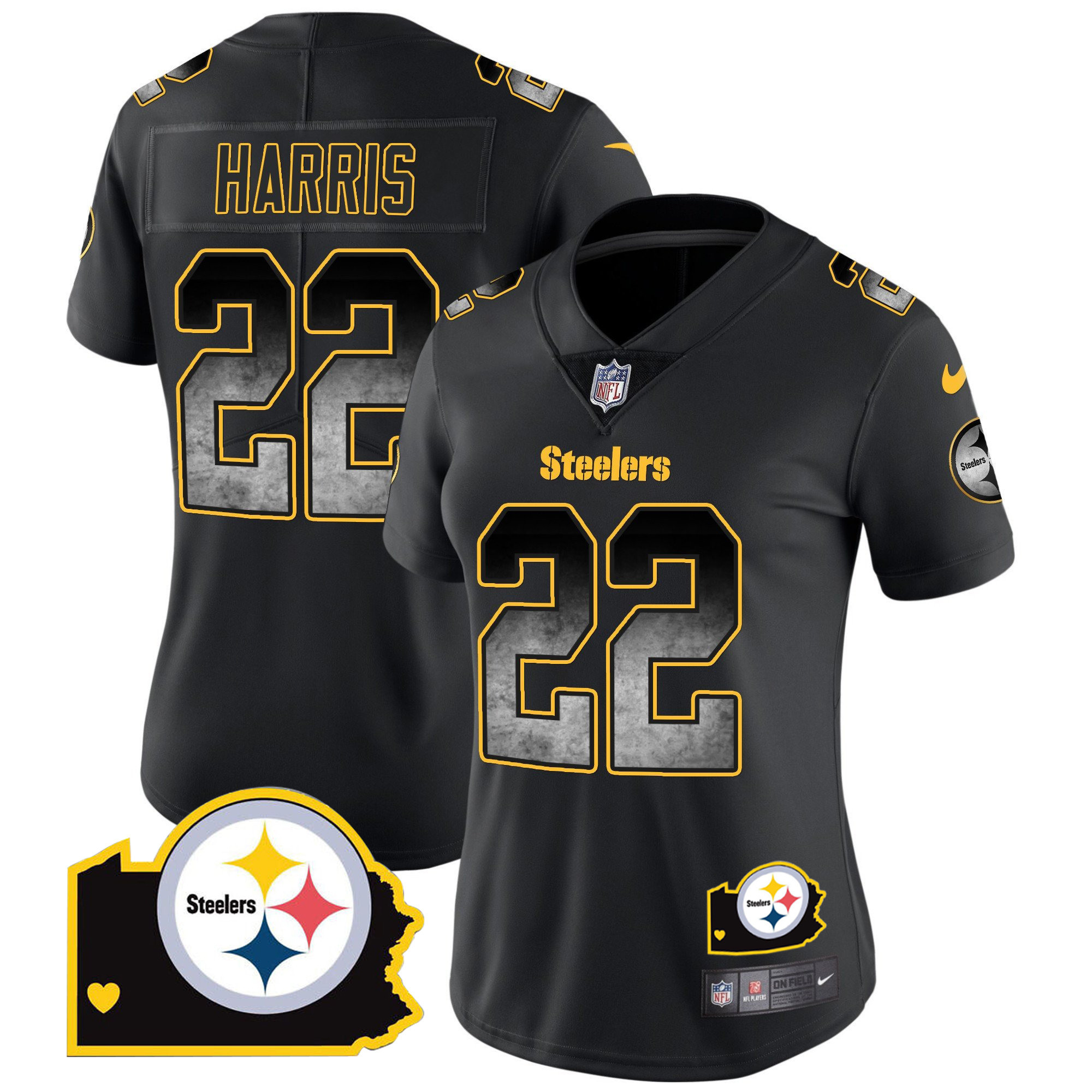Najee Harris Women's Pittsburgh Steelers Arch Smoke Home Patch Vapor Black Jersey - All Stitched