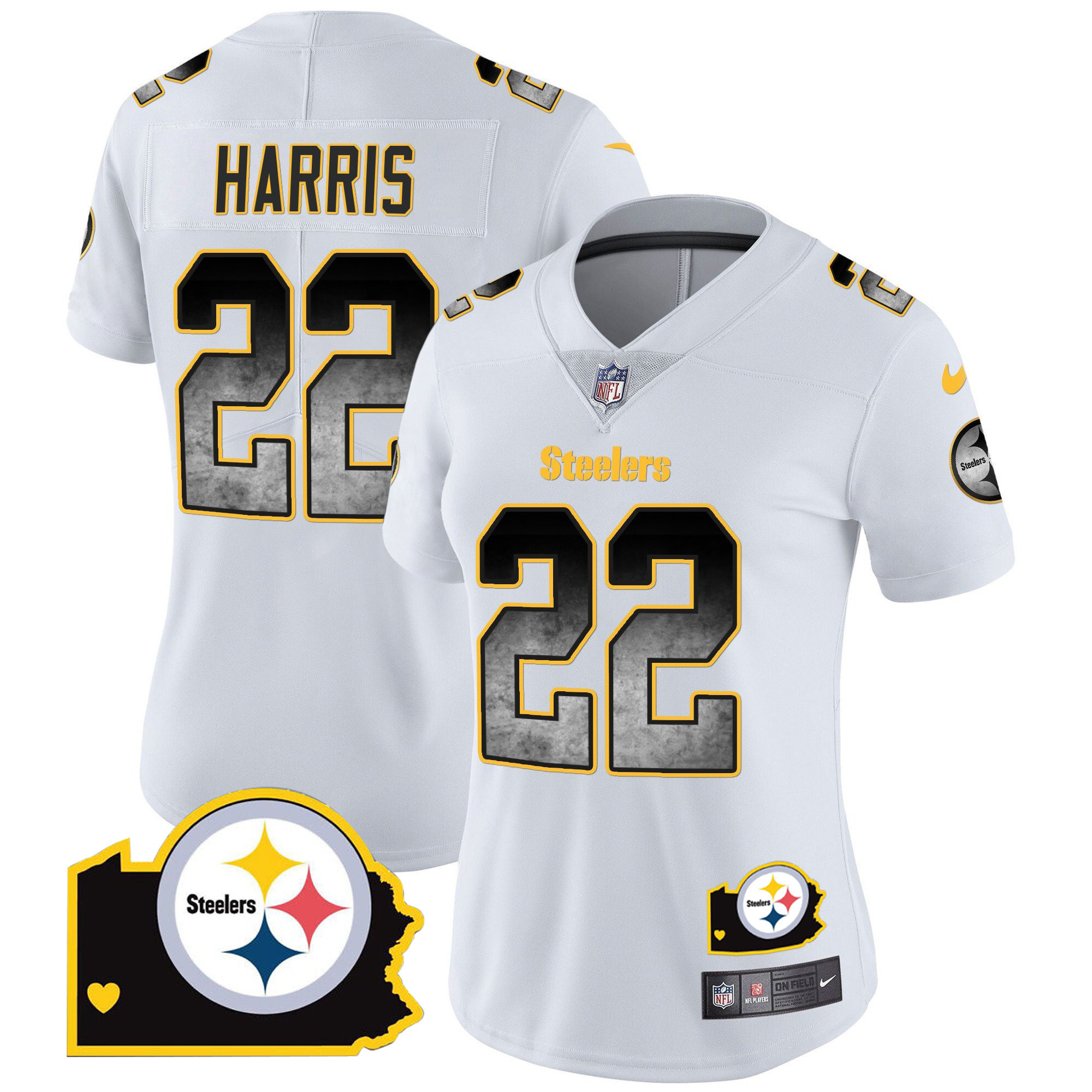 Najee Harris Women's Pittsburgh Steelers Arch Smoke Home Patch Vapor White Jersey - All Stitched