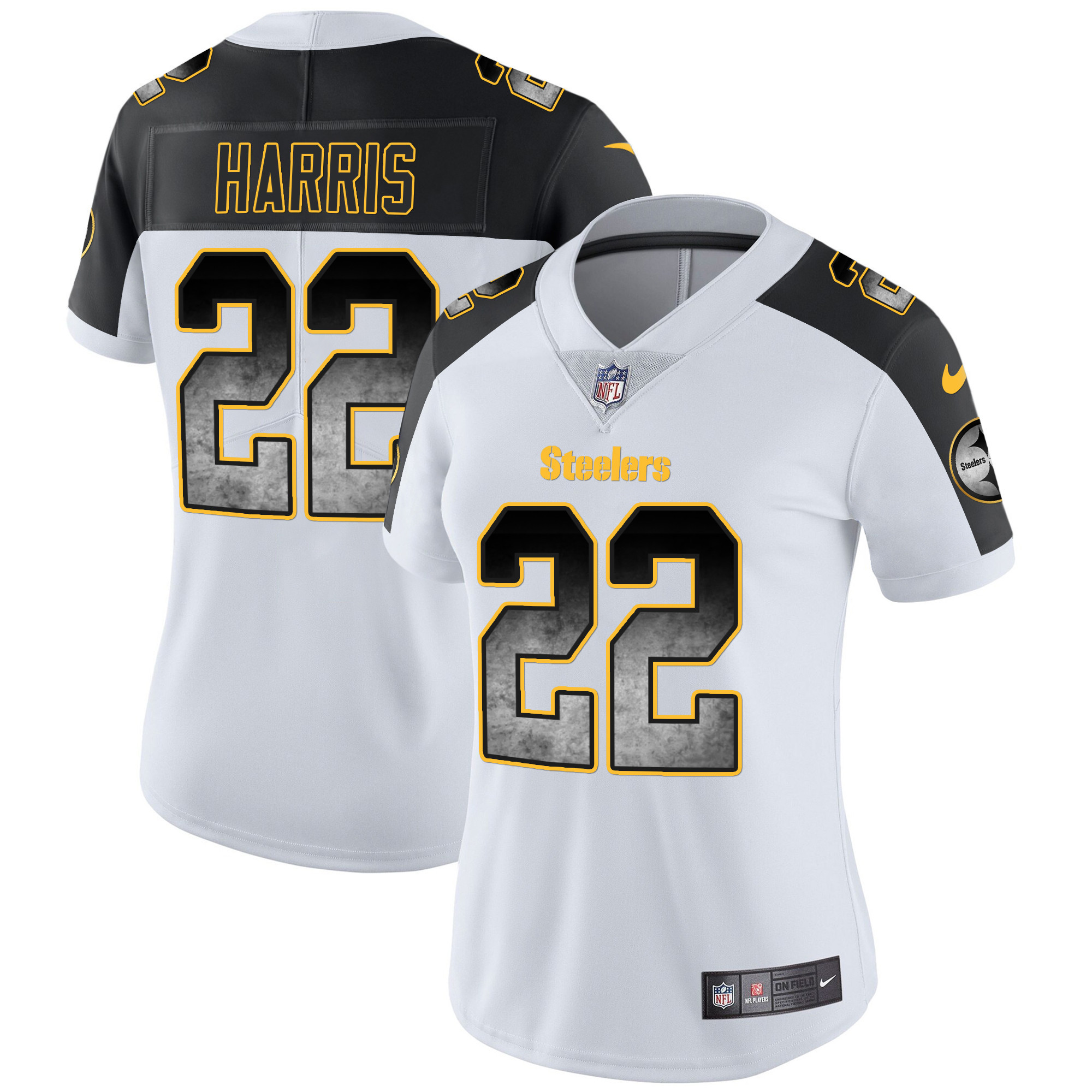 Najee Harris Women's Pittsburgh Steelers Arch Smoke Vapor Inverted Jersey - All Stitched
