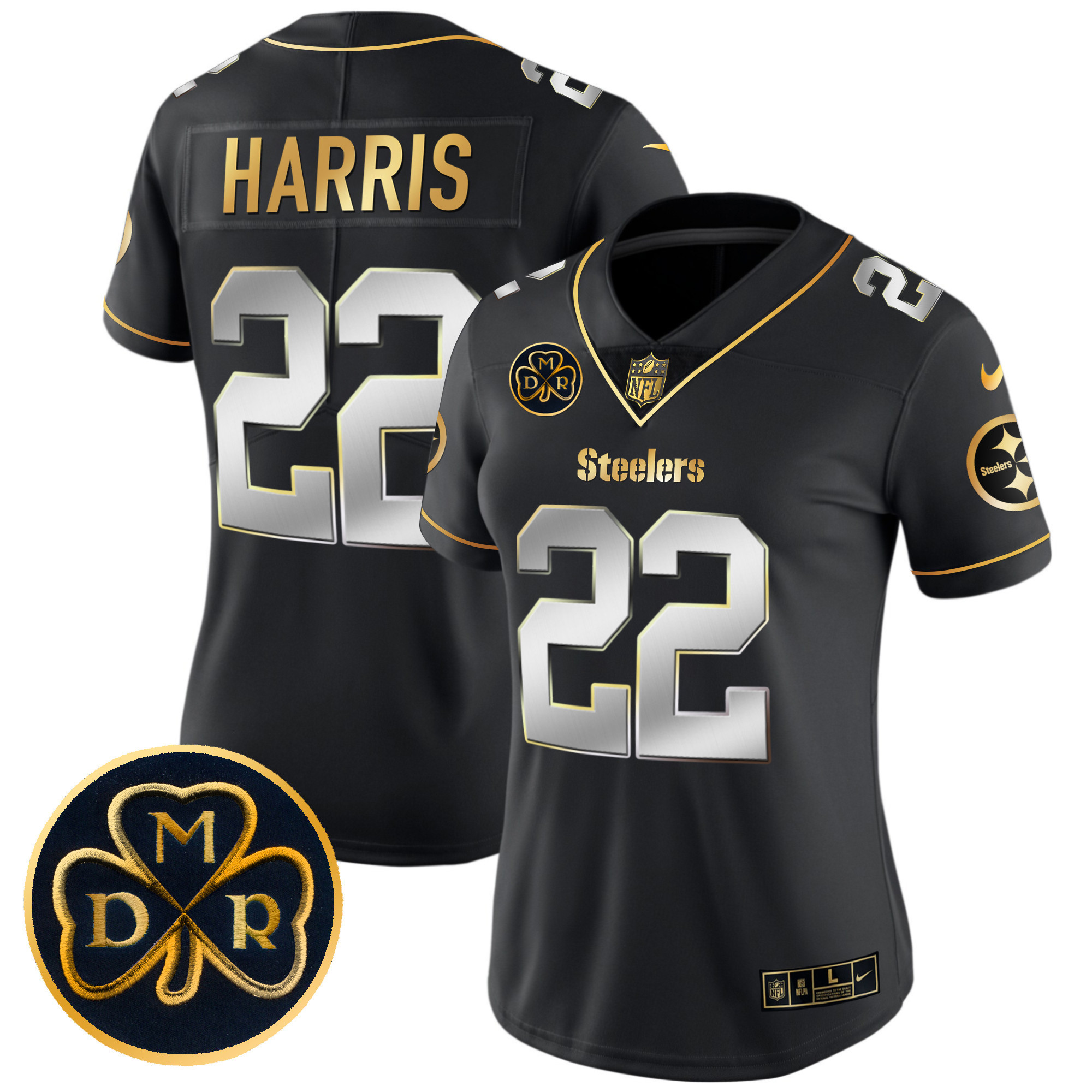 Najee Harris Women's Pittsburgh Steelers DMR Patch Gold Vapor Limited Black Limited Jersey - All Stitched