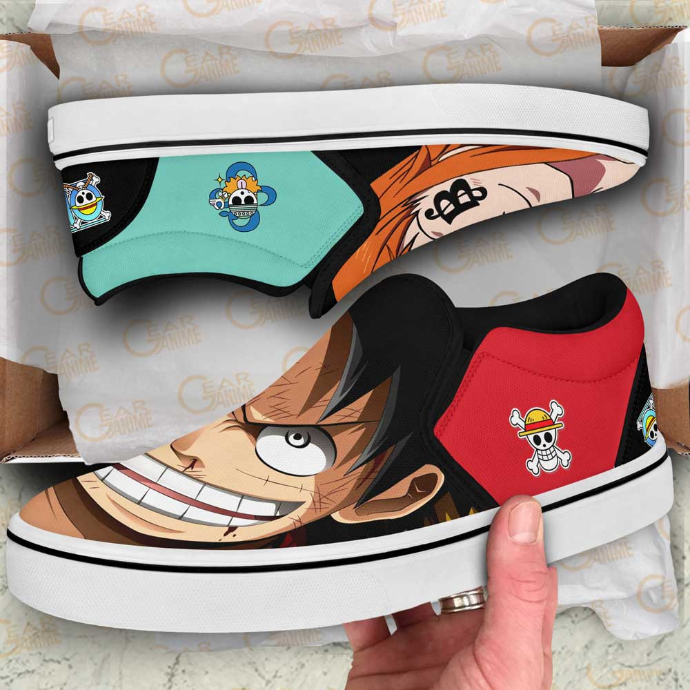 Nami and Luffy Slip-On Shoes Canvas Custom Anime One Piece Shoes