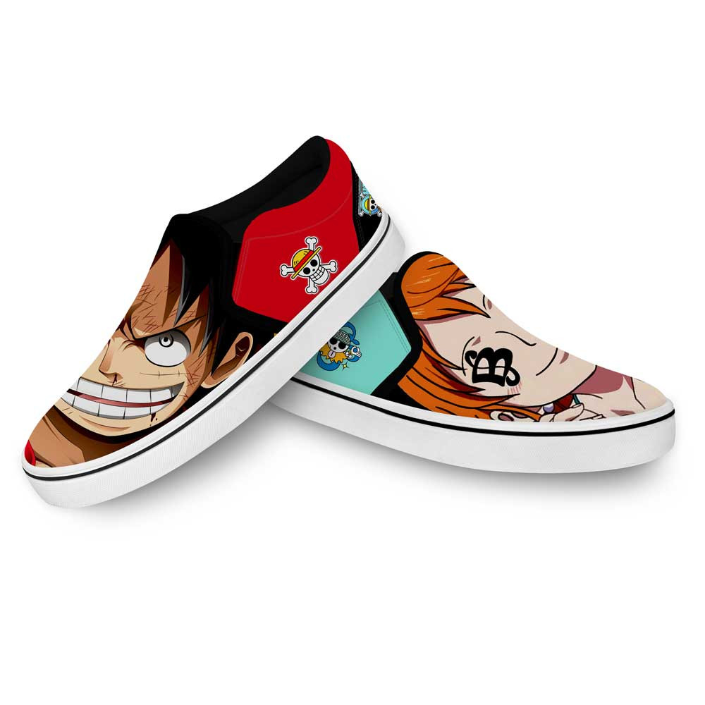 Nami and Luffy Slip-On Shoes Canvas Custom Anime One Piece Shoes