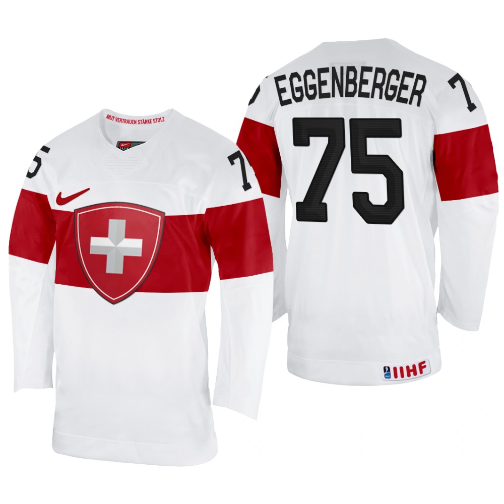 Nando Eggenberger Switzerland White Home Jersey 2022 IIHF World Championship