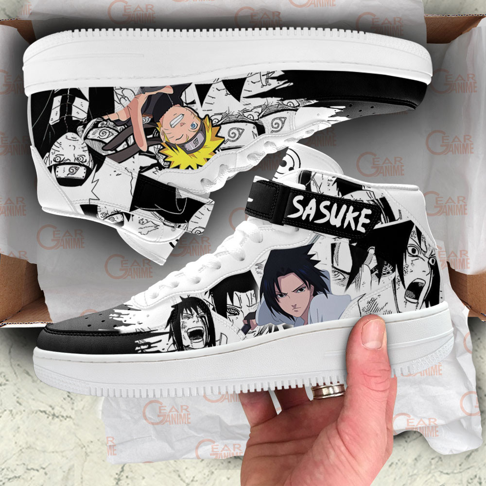 Naruto and Sasuke Air Mid Shoes Custom Anime Mix Manga