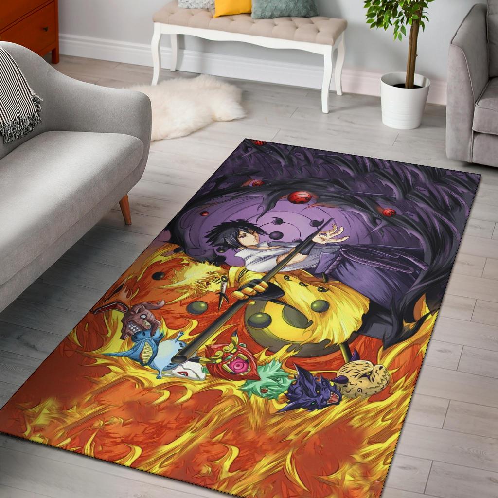 Naruto Sasuke Annd Tailed Beast Area Rectangle Rug