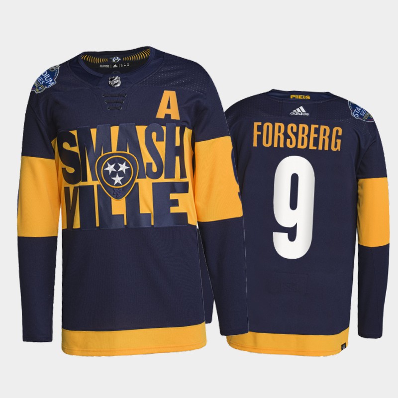 Nashville Predators Filip Forsberg 2022 Stadium Series Jersey #9 Navy Primegreen Uniform