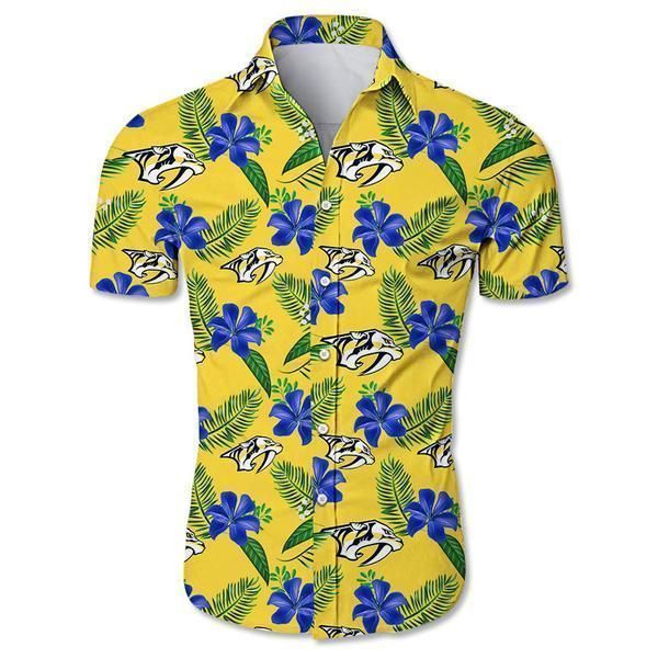 Nashville Predators Hawaiian Shirt Floral Button Up Slim Fit Body
