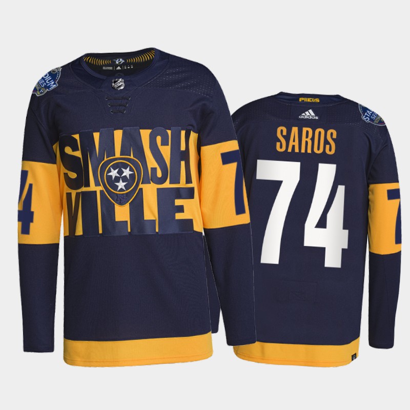 Nashville Predators Juuse Saros 2022 Stadium Series Jersey #74 Navy Primegreen Uniform