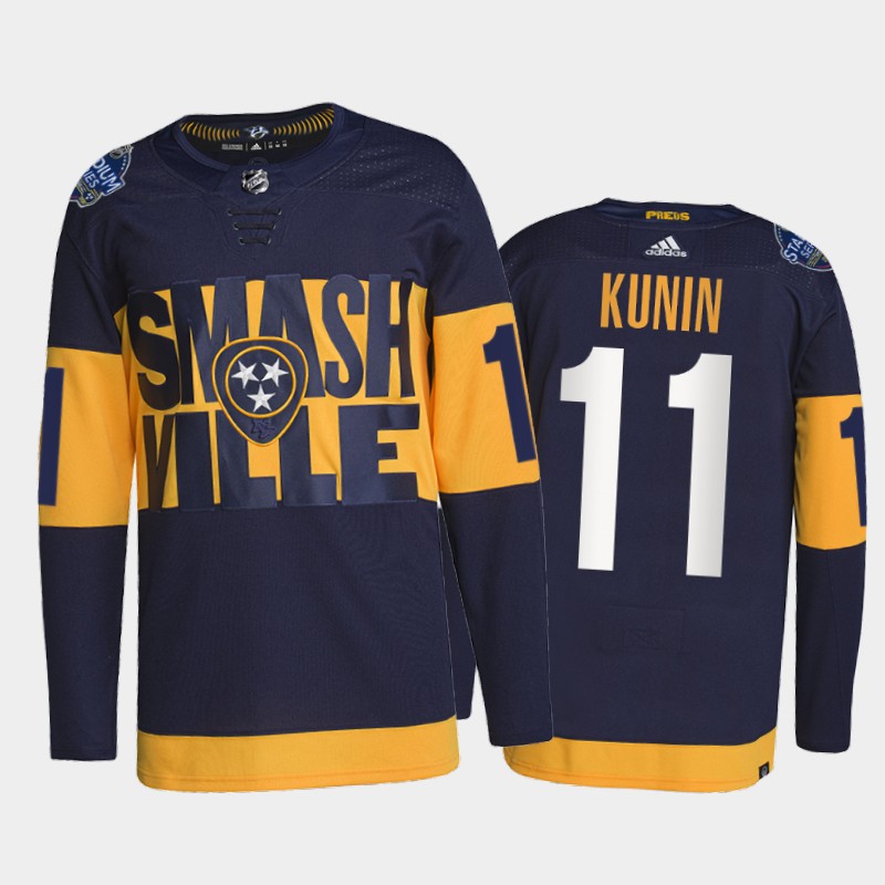 Nashville Predators Luke Kunin 2022 Stadium Series Jersey #11 Navy Primegreen Uniform