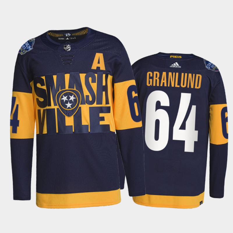 Nashville Predators Mikael Granlund 2022 Stadium Series Jersey #64 Navy Primegreen Uniform