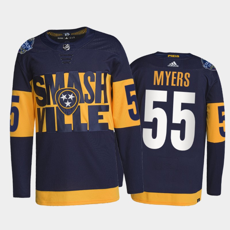 Nashville Predators Philippe Myers 2022 Stadium Series Jersey #55 Navy Primegreen Uniform