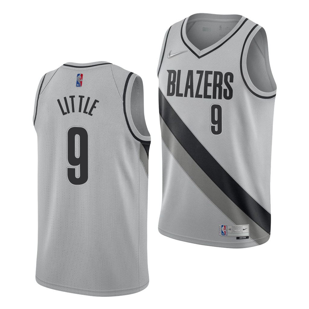 Nassir Little #9 Blazers Earned Gray Jersey North Carolina Tar Heels 2019 Draft