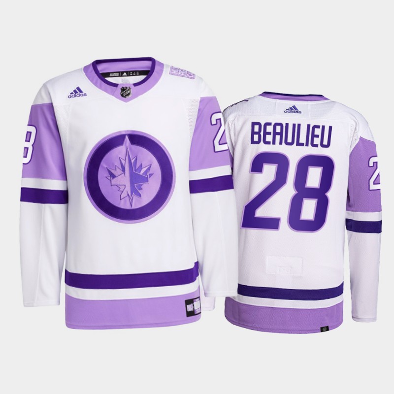 Nathan Beaulieu #28 Winnipeg Jets 2021 FightsCancer White Primegreen Jersey
