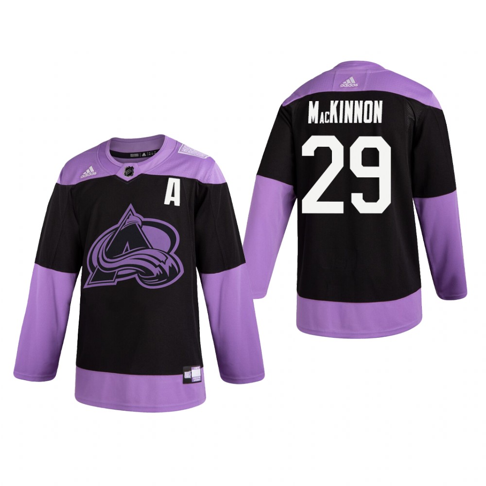 Nathan MacKinnon #29 Colorado Avalanche 2019  Fights Cancer Black Practice Jersey