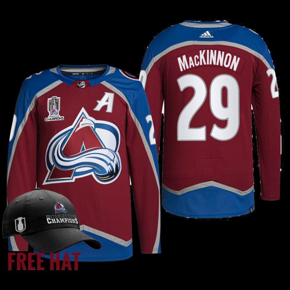 Nathan MacKinnon Colorado Avalanche 2022 Stanley Cup Champions Jersey Burgundy #29 Free Hat Uniform