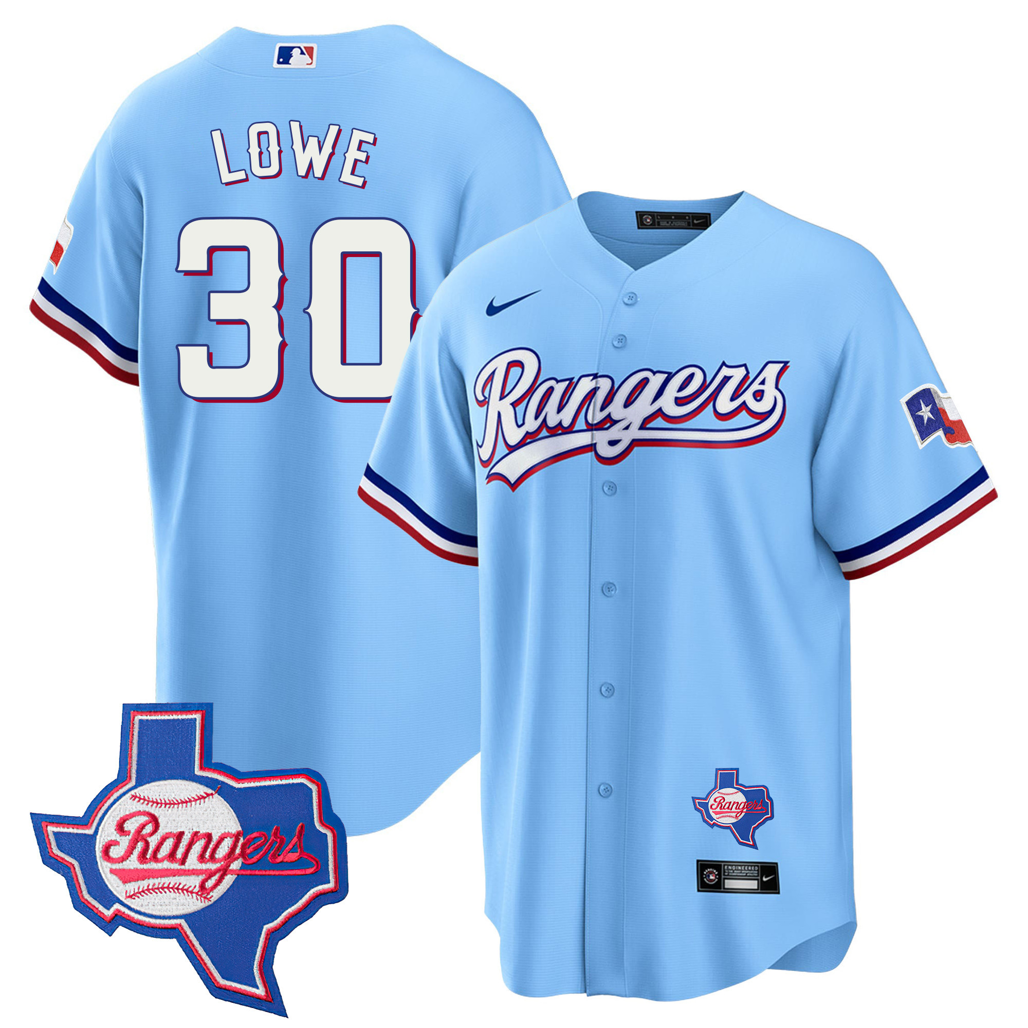 Nathaniel Lowe Men's Texas Rangers 2023 Cool Base - Texas Patch Blue Jersey - All Stitched