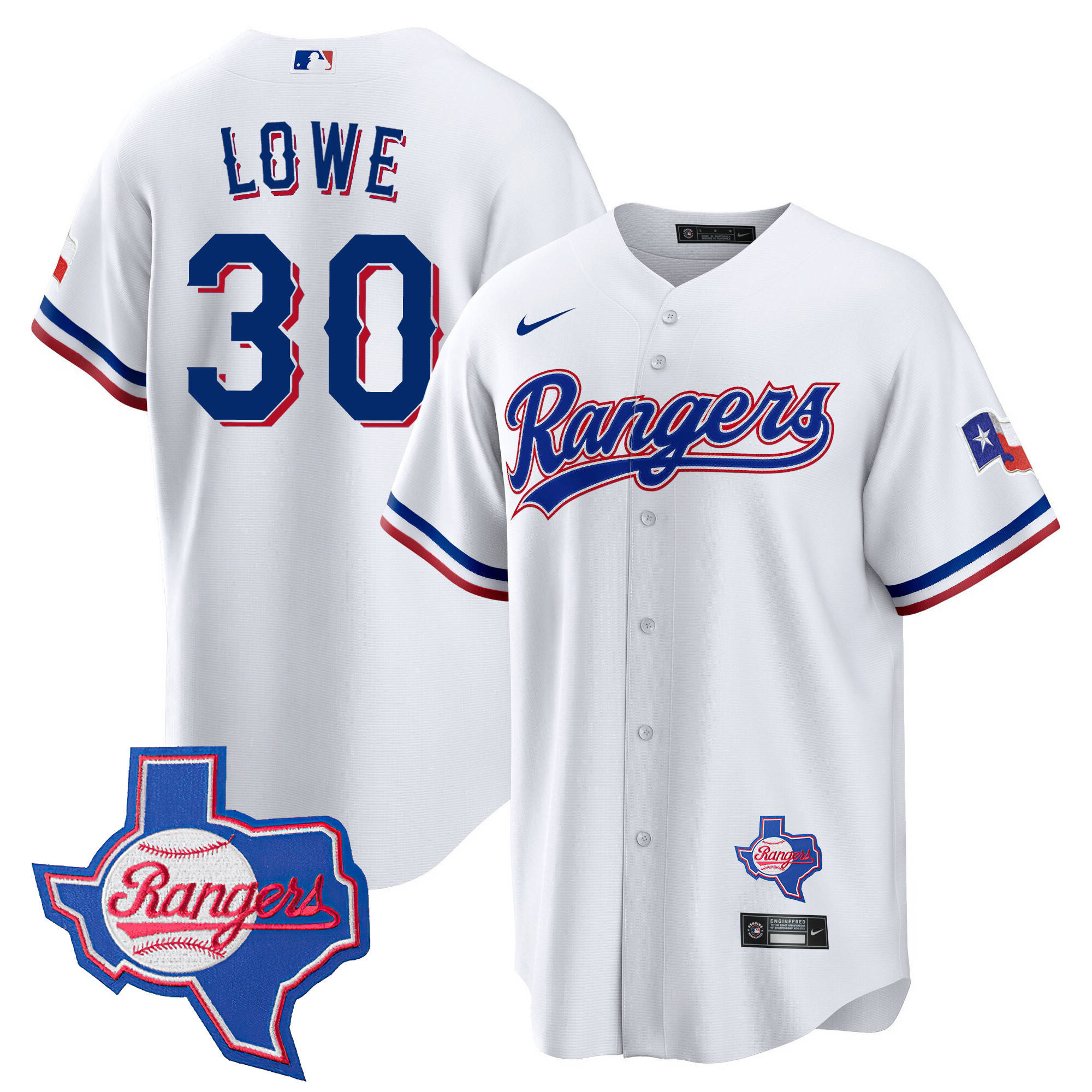 Nathaniel Lowe Men's Texas Rangers 2023 Cool Base - Texas Patch White Jersey - All Stitched