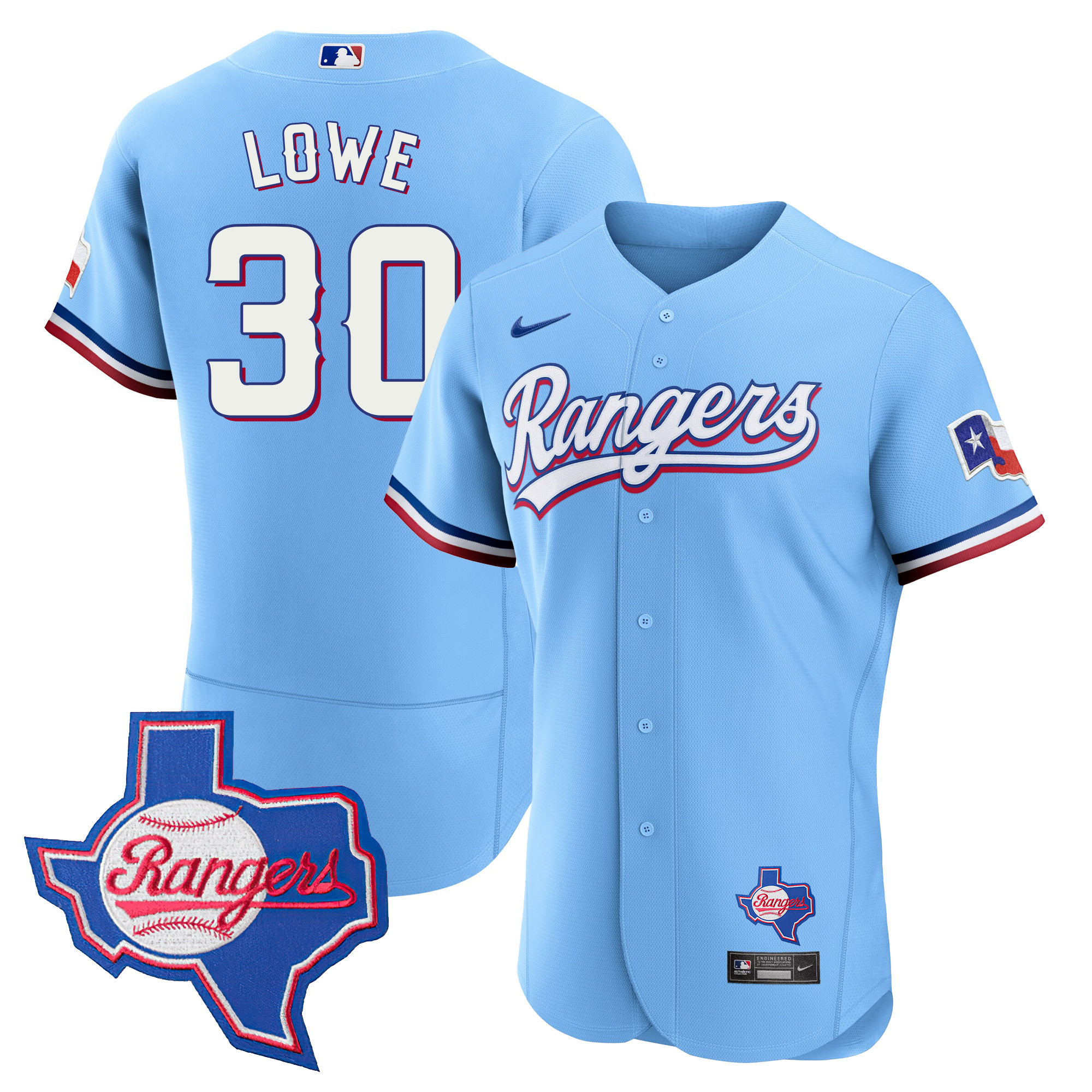 Nathaniel Lowe Men's Texas Rangers 2023 Flex Base - Texas Patch Blue Jersey - All Stitched