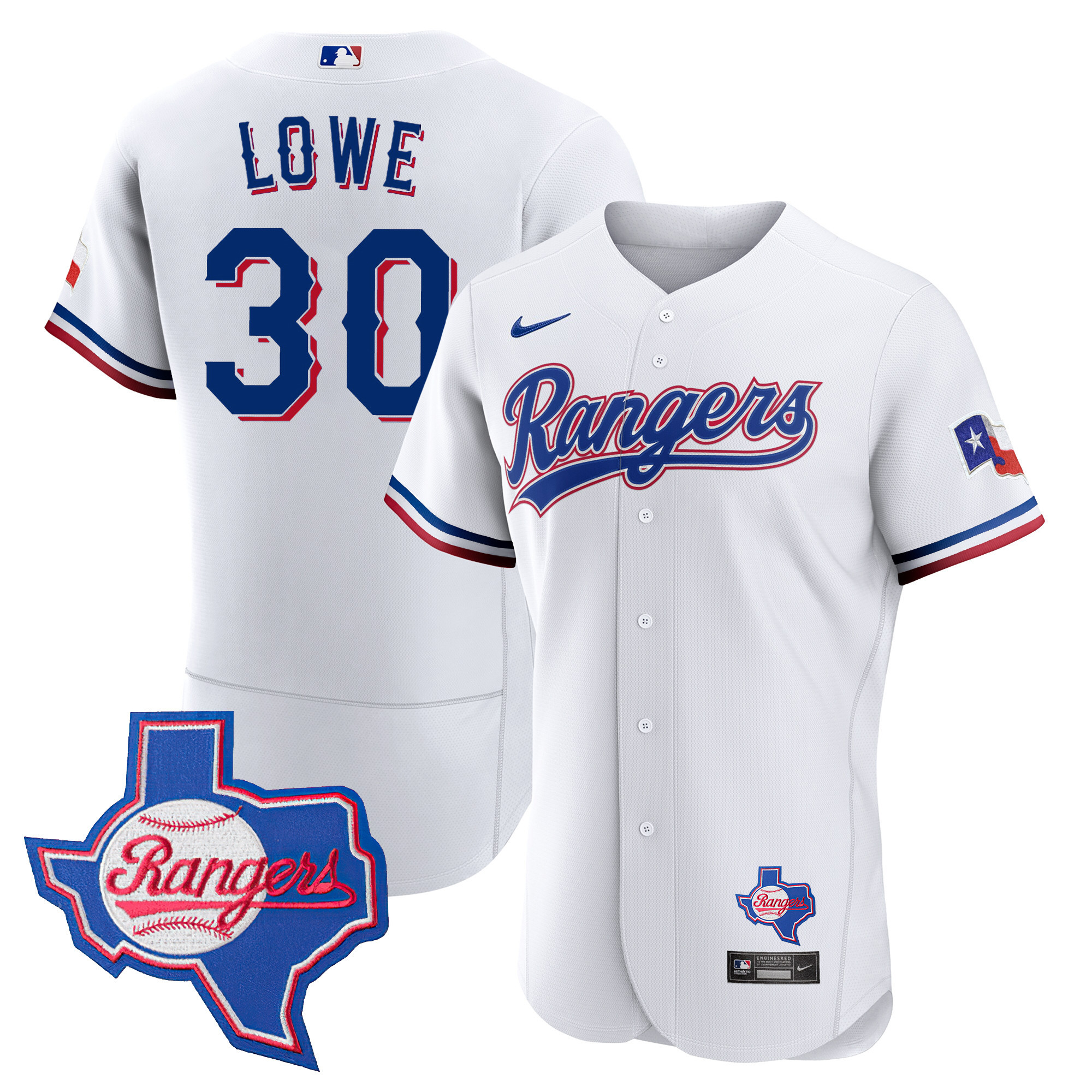 Nathaniel Lowe Men's Texas Rangers 2023 Flex Base - Texas Patch White Jersey - All Stitched