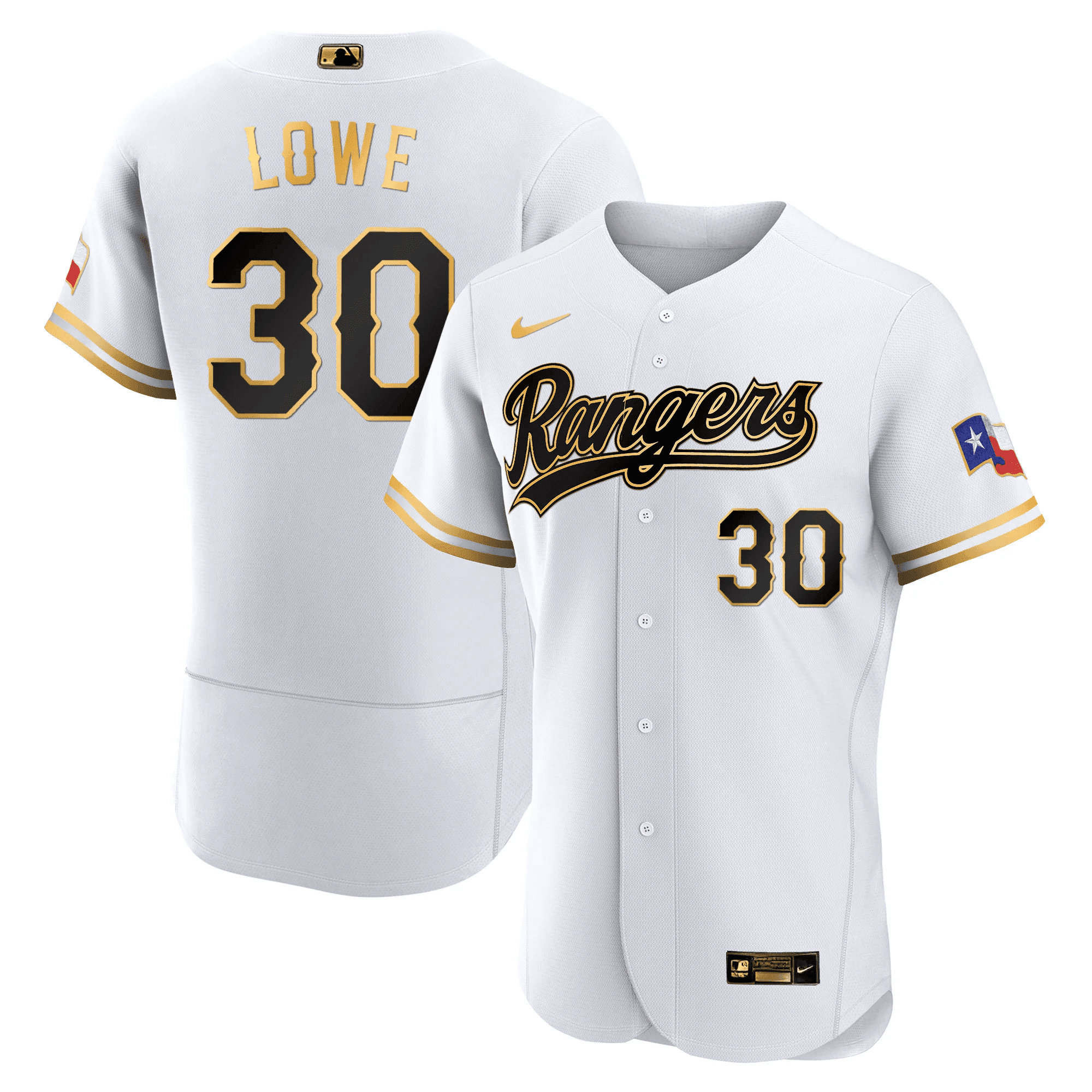 Nathaniel Lowe Men's Texas Rangers 2023 Gold Flex White Jersey - All Stitched