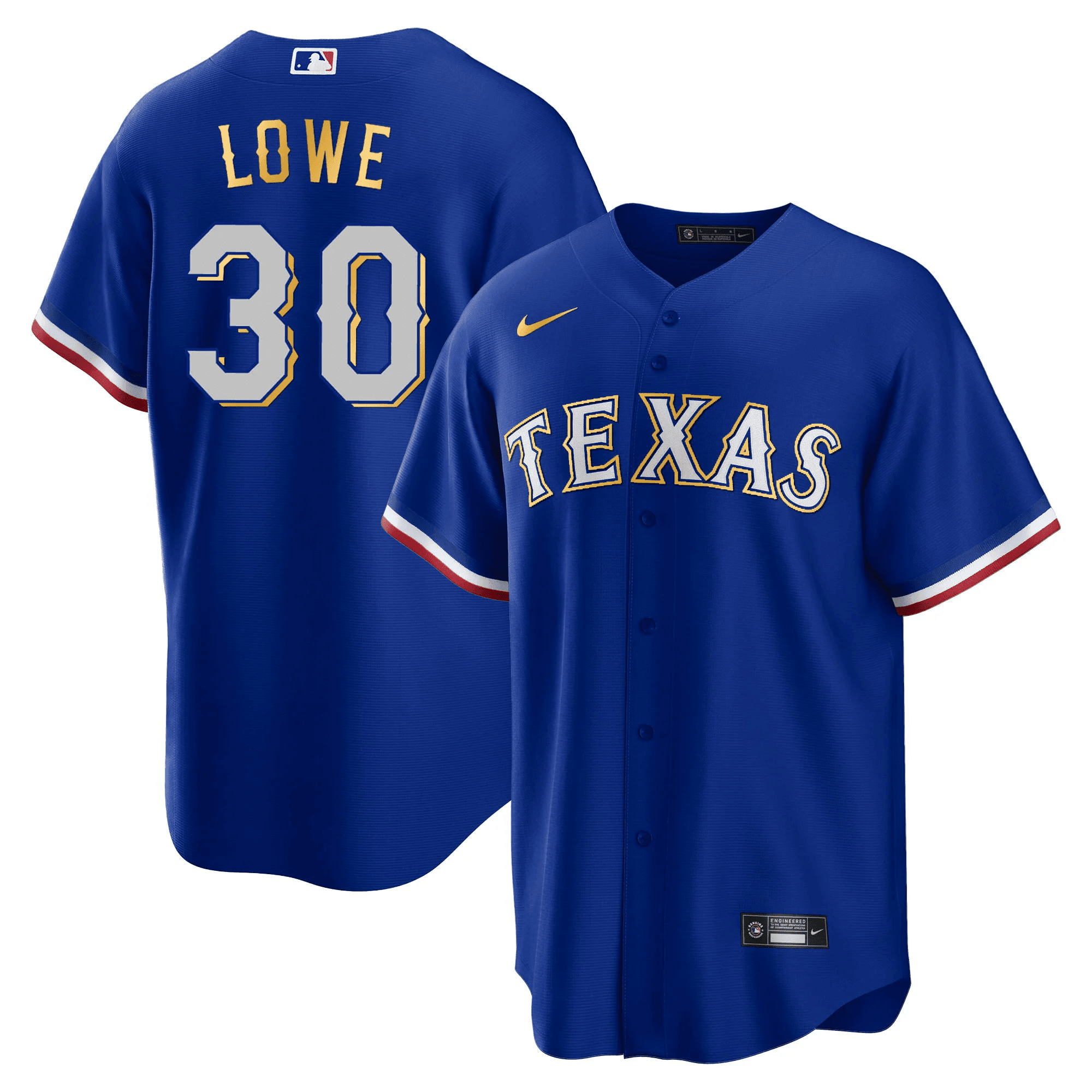 Nathaniel Lowe Men's Texas Rangers 2023 Gold Trim Cool Royal Jersey - All Stitched