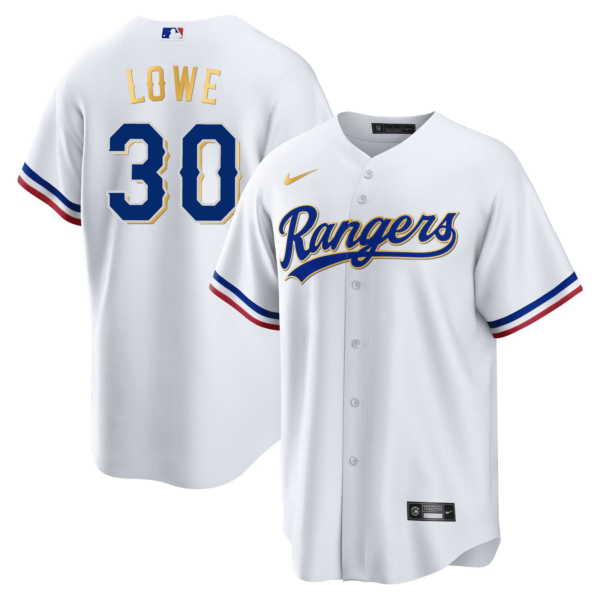 Nathaniel Lowe Men's Texas Rangers 2023 Gold Trim Cool White Jersey - All Stitched