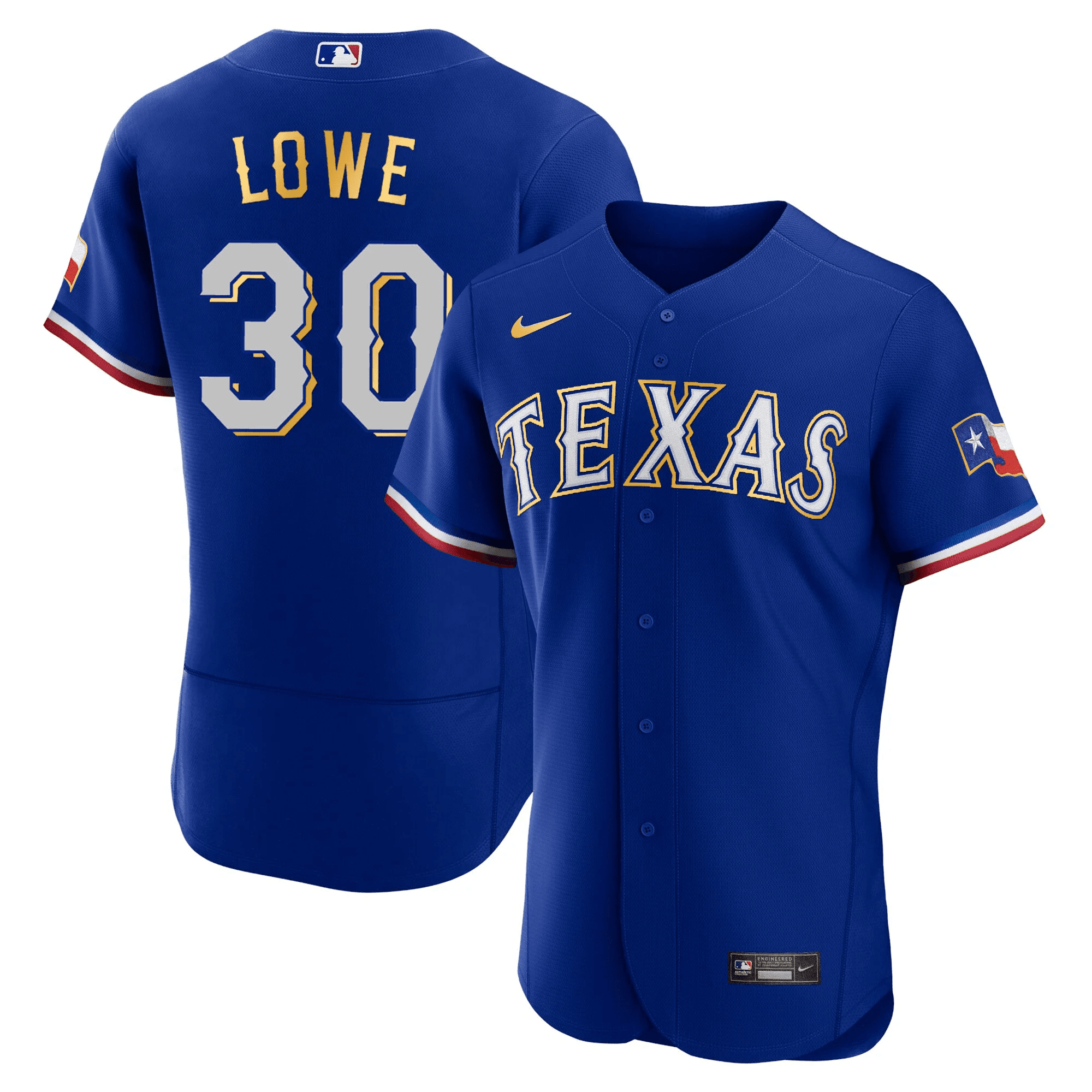 Nathaniel Lowe Men's Texas Rangers 2023 Gold Trim Flex Royal Jersey - All Stitched