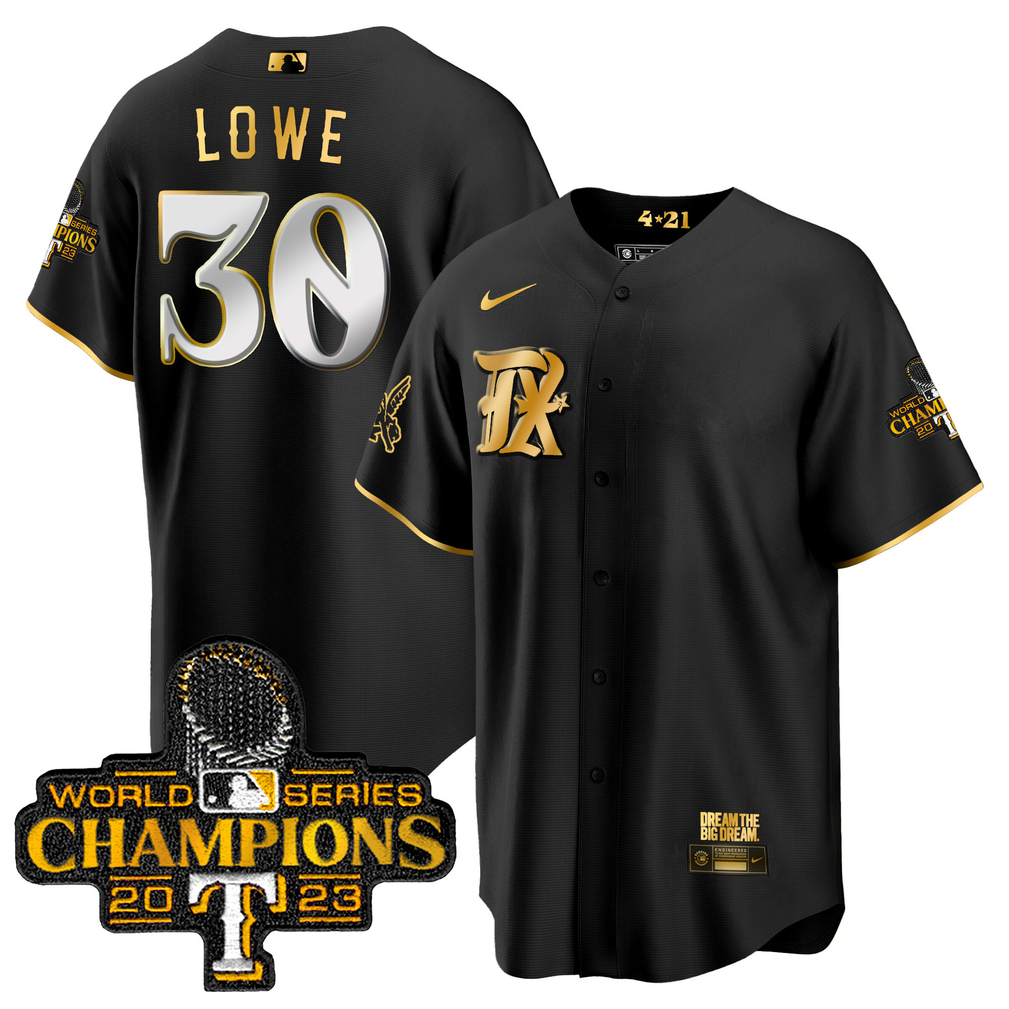 Nathaniel Lowe Men's Texas Rangers 2023 World Series Champions City Connect Cool Gold Black Gold Jersey - All Stitched