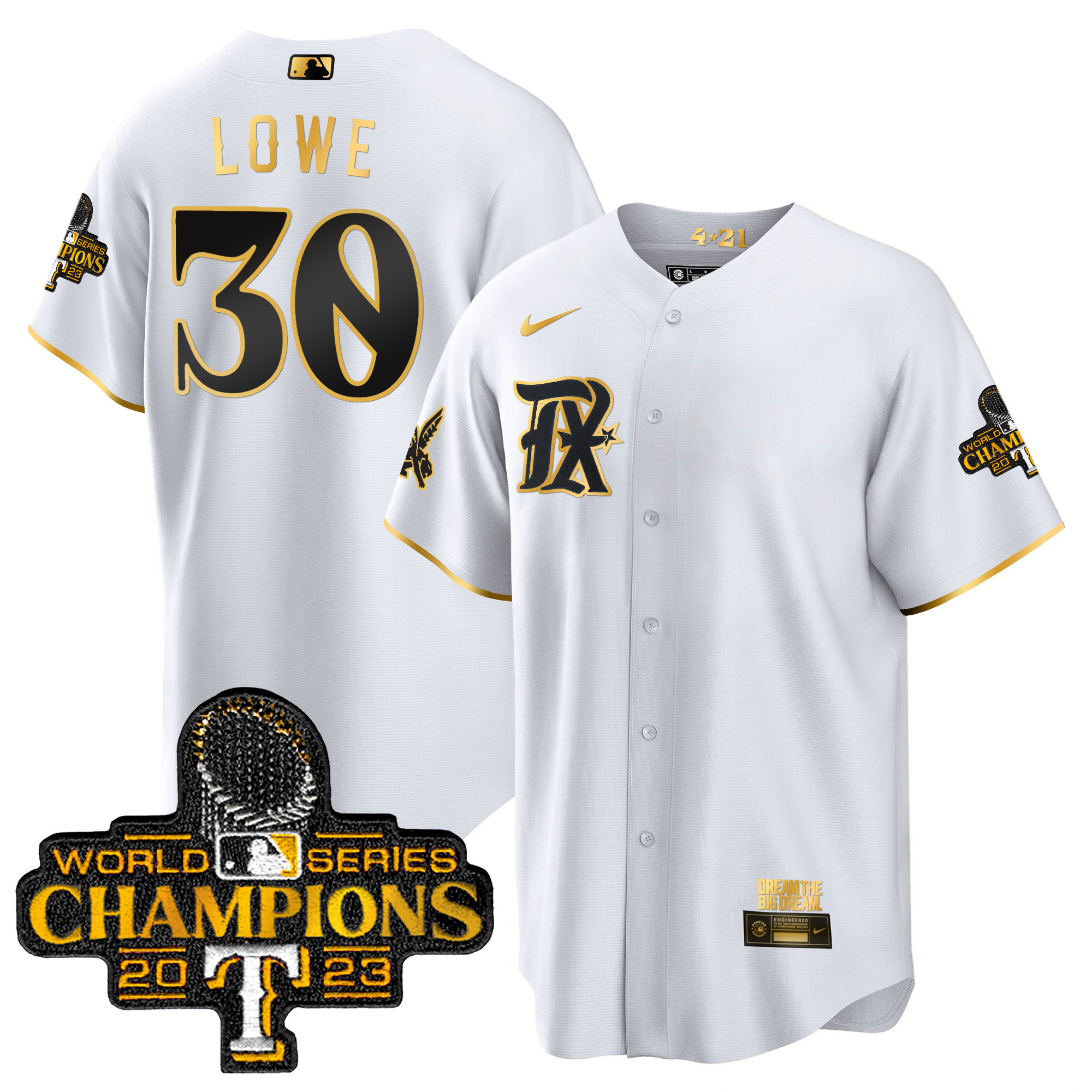 Nathaniel Lowe Men's Texas Rangers 2023 World Series Champions City Connect Cool Gold White Gold Jersey - All Stitched
