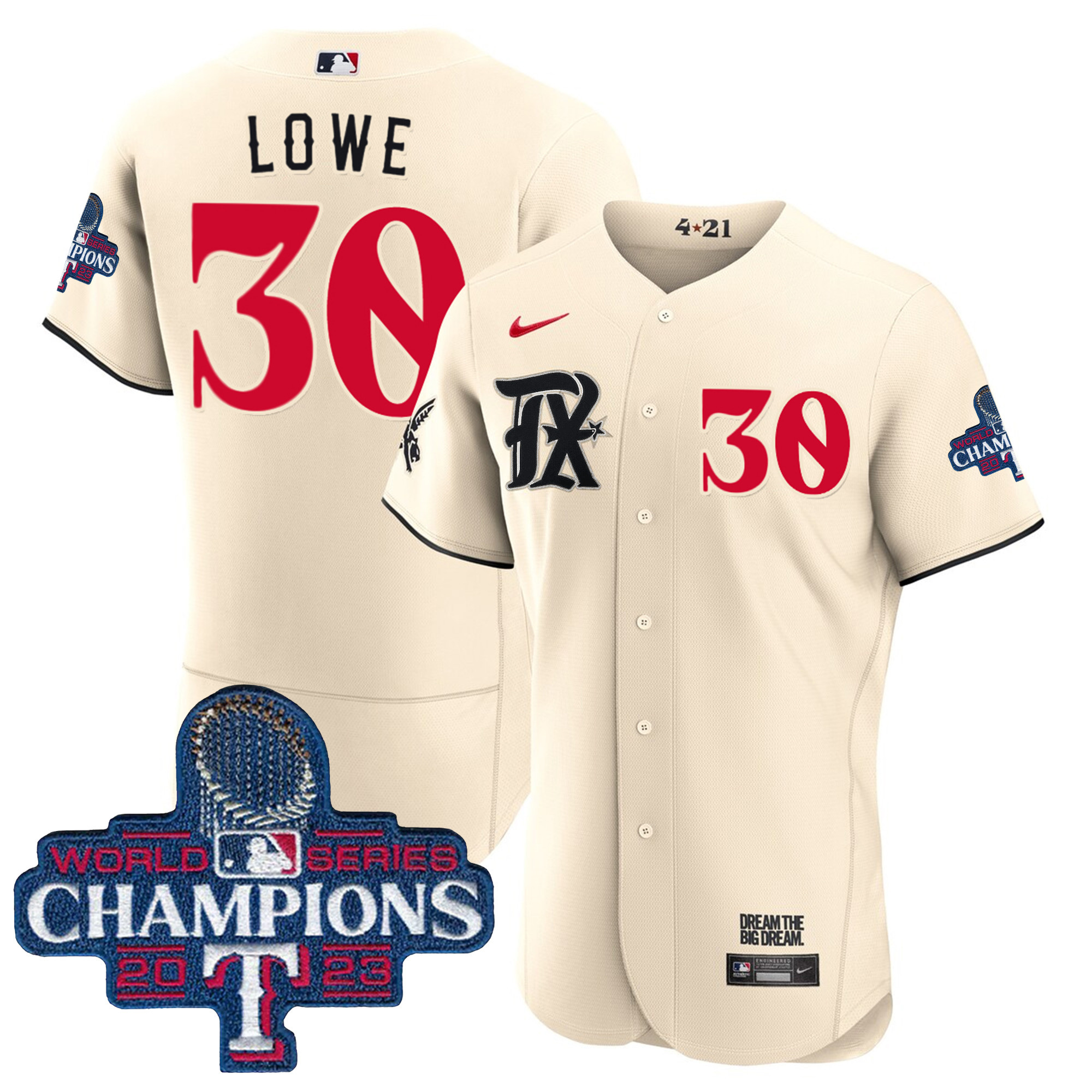 Nathaniel Lowe Men's Texas Rangers 2023 World Series Champions City Connect Flex Base Cream Jersey - All Stitched