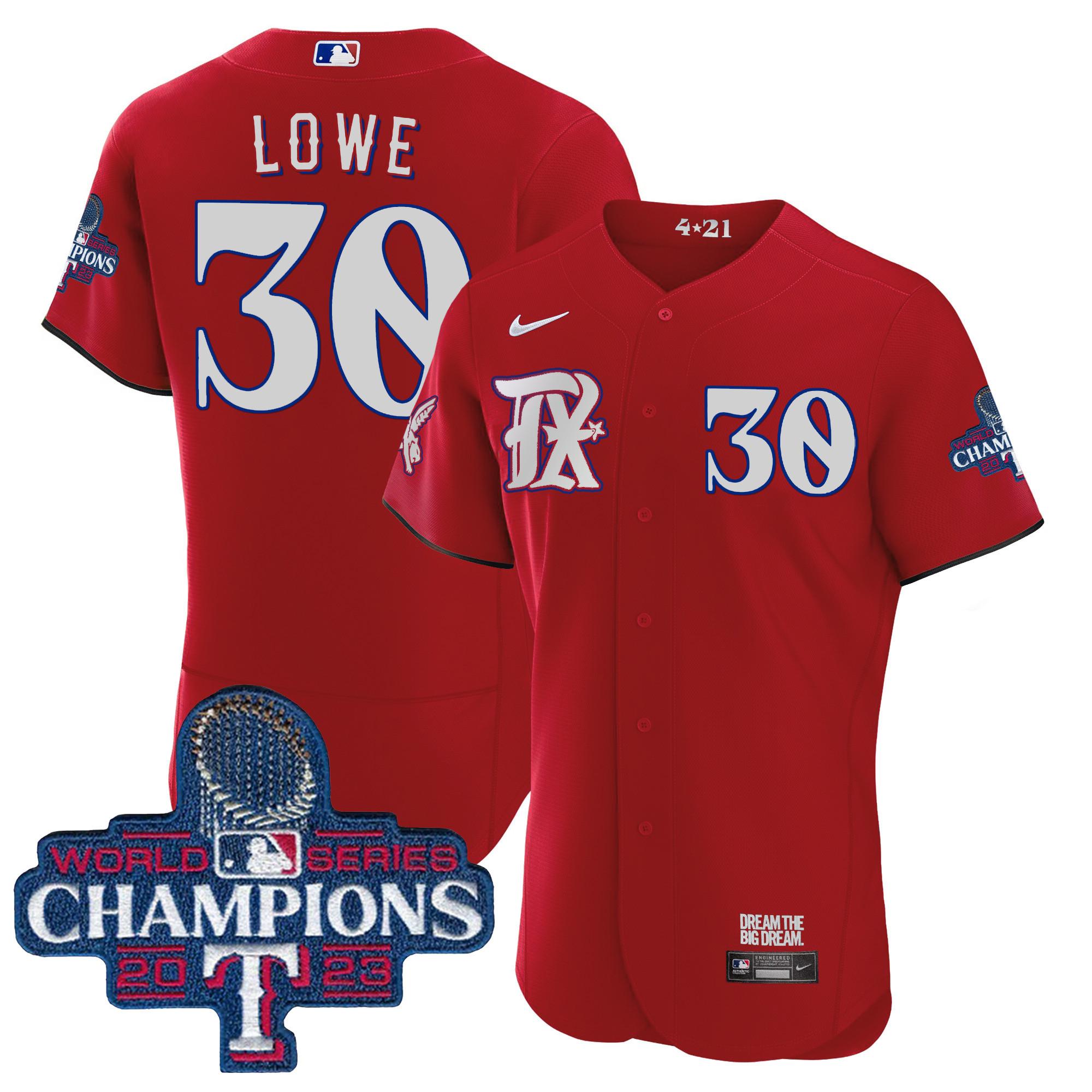 Nathaniel Lowe Men's Texas Rangers 2023 World Series Champions City Connect Flex Base Red Jersey - All Stitched