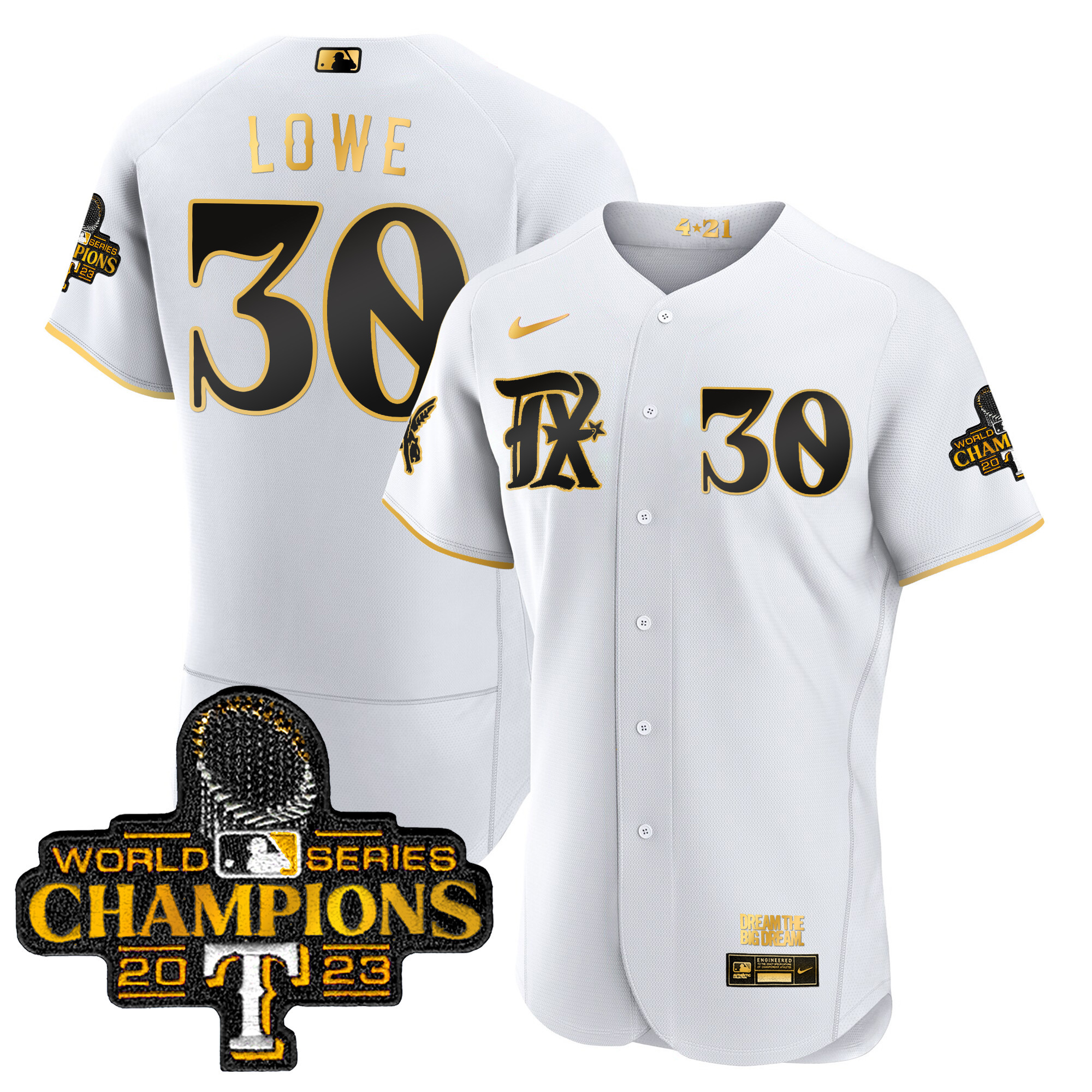 Nathaniel Lowe Men's Texas Rangers 2023 World Series Champions City Connect Flex Gold White Gold Jersey - All Stitched