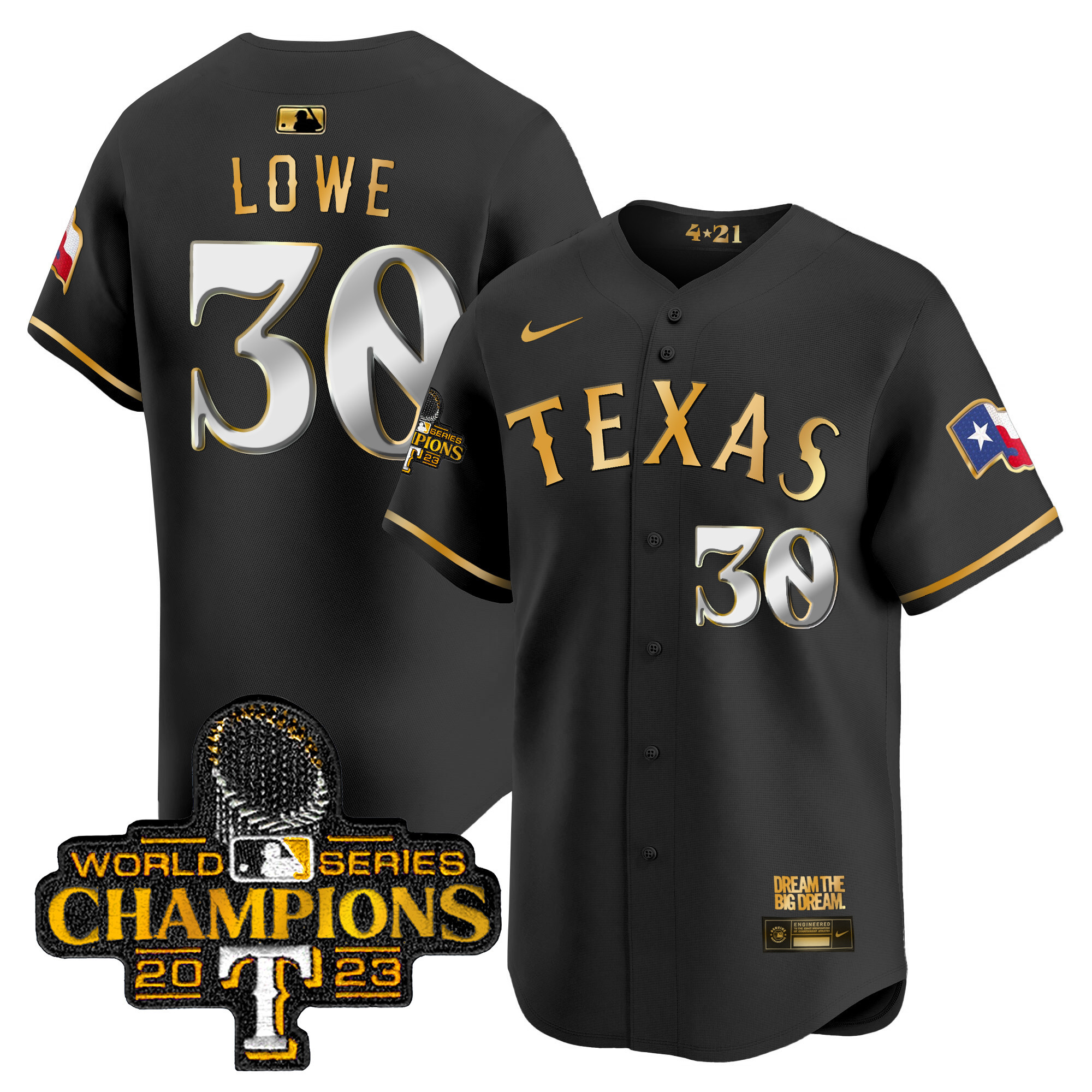Nathaniel Lowe Men's Texas Rangers 2023 World Series Champions City Connect Vapor Premier Limited Black Gold Jersey - All Stitched