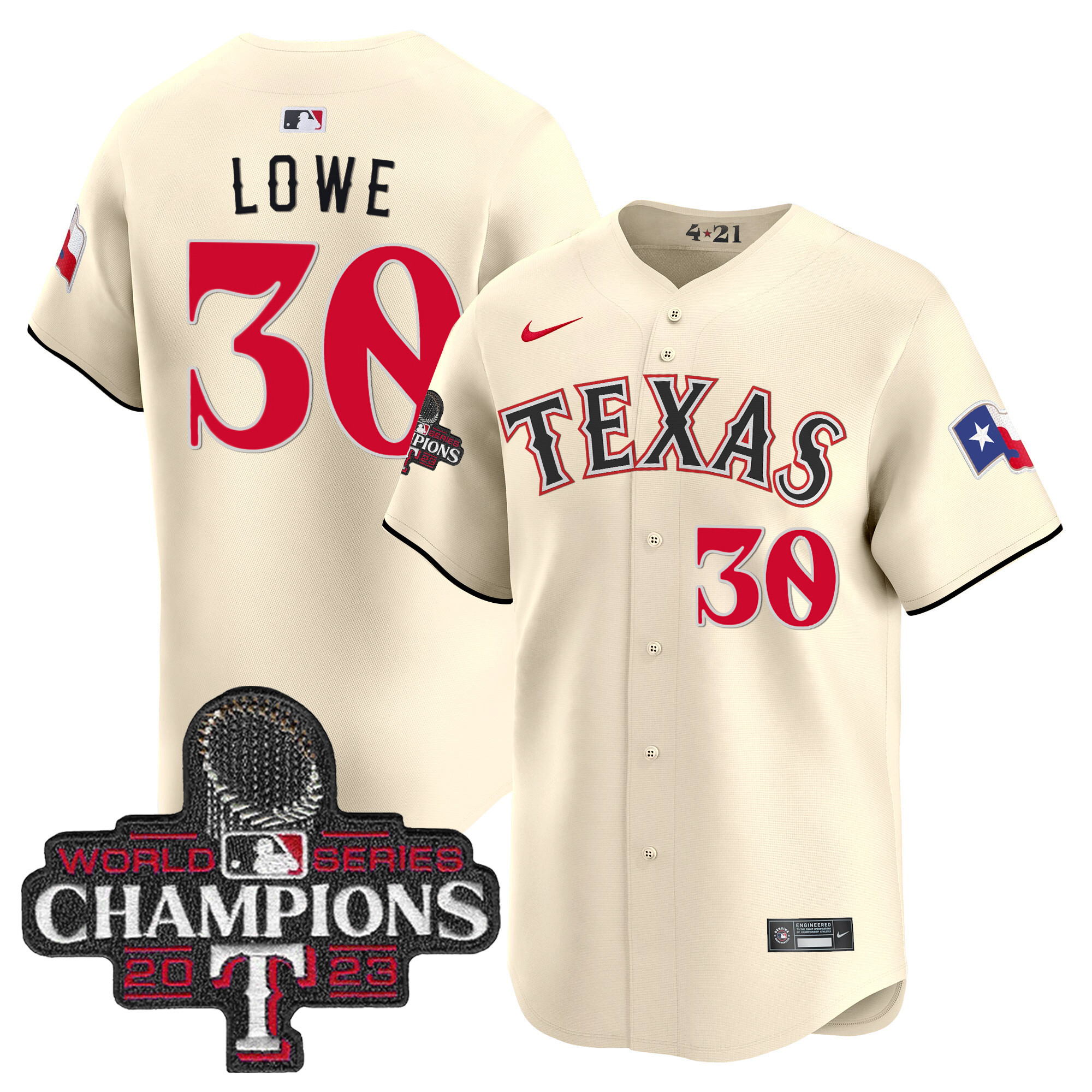 Nathaniel Lowe Men's Texas Rangers 2023 World Series Champions City Connect Vapor Premier Limited Cream Jersey - All Stitched