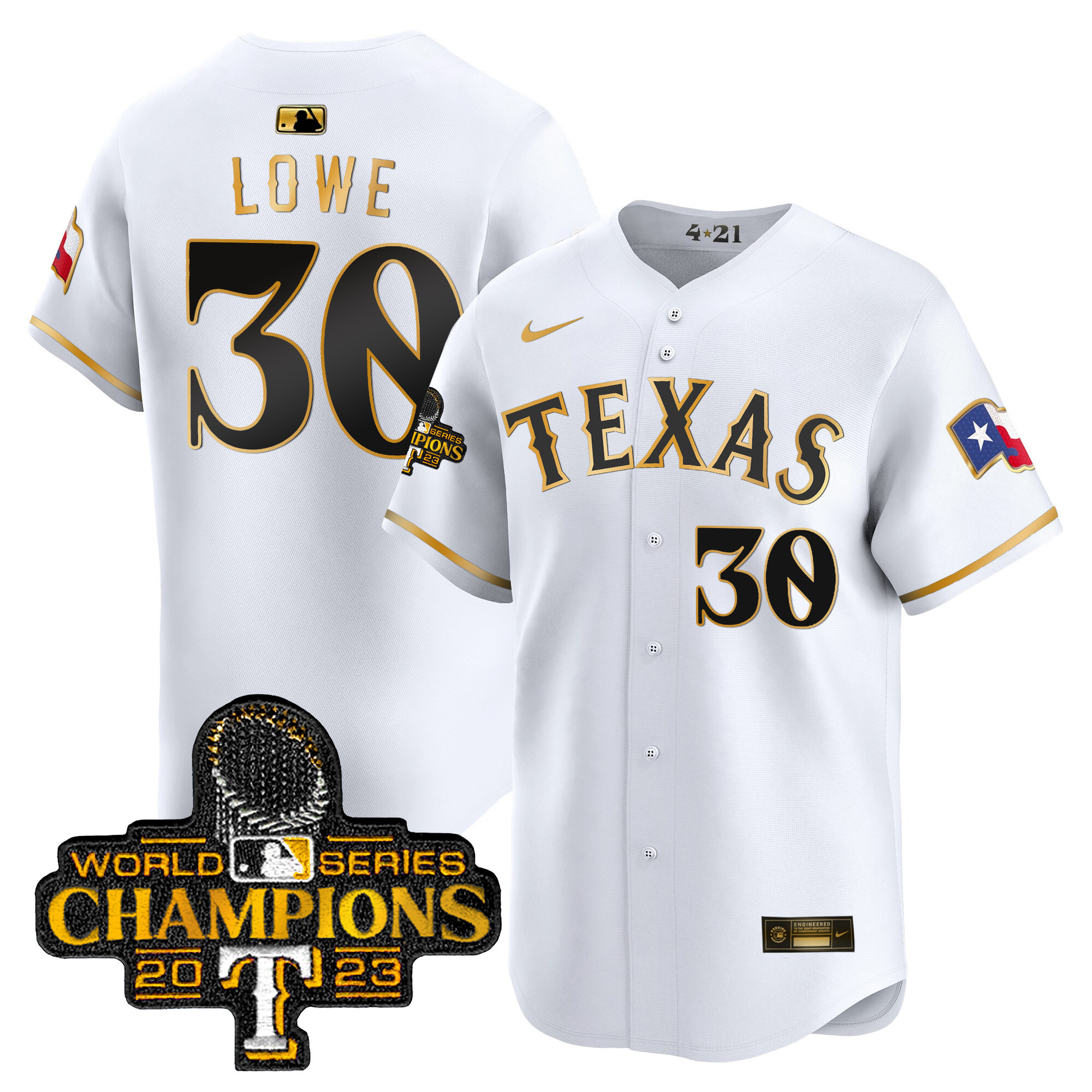 Nathaniel Lowe Men's Texas Rangers 2023 World Series Champions City Connect Vapor Premier Limited White Gold Jersey - All Stitched