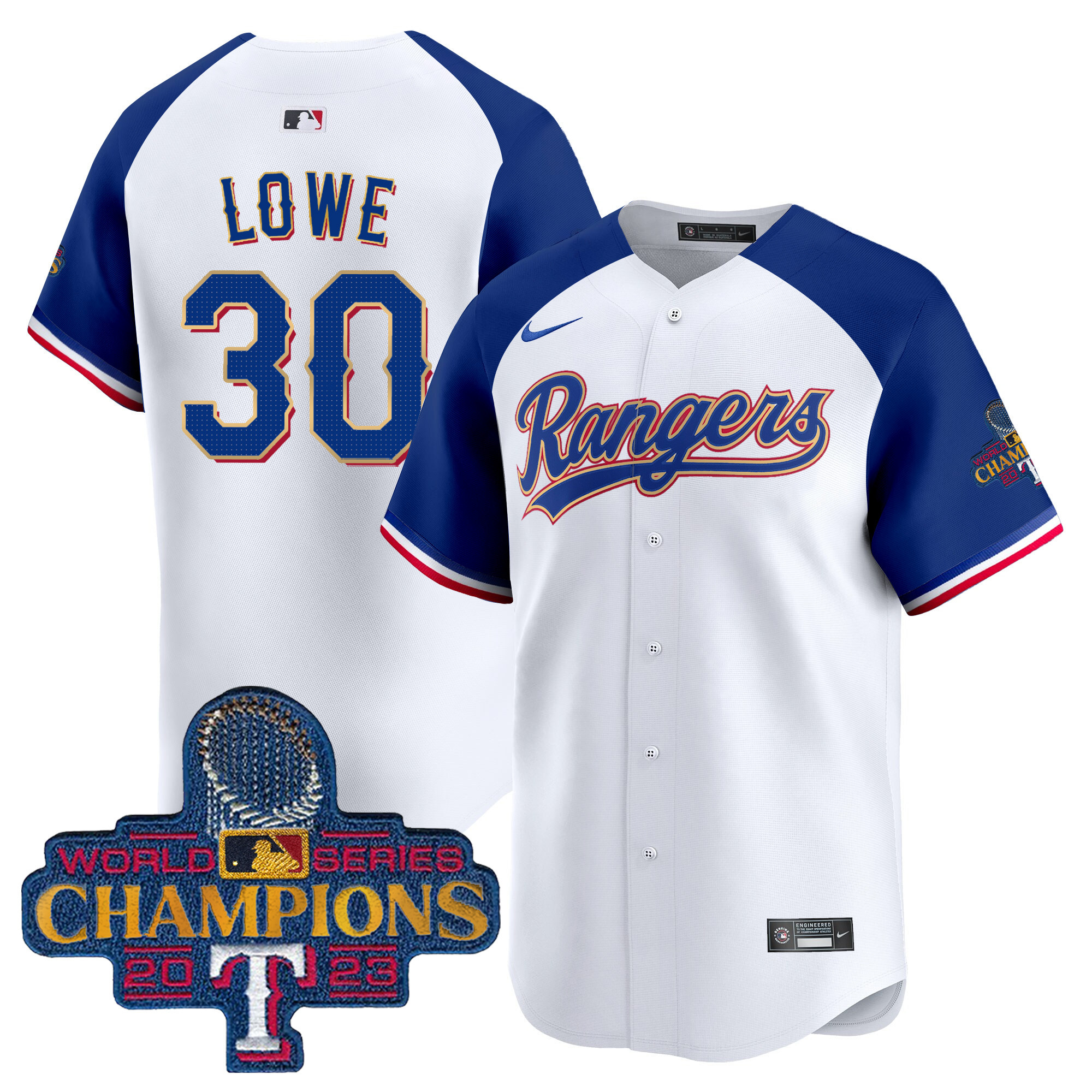 Nathaniel Lowe Men's Texas Rangers 2023 World Series Champions Gold Trim Vapor Premier Limited White Alternate Jersey - All Stitched