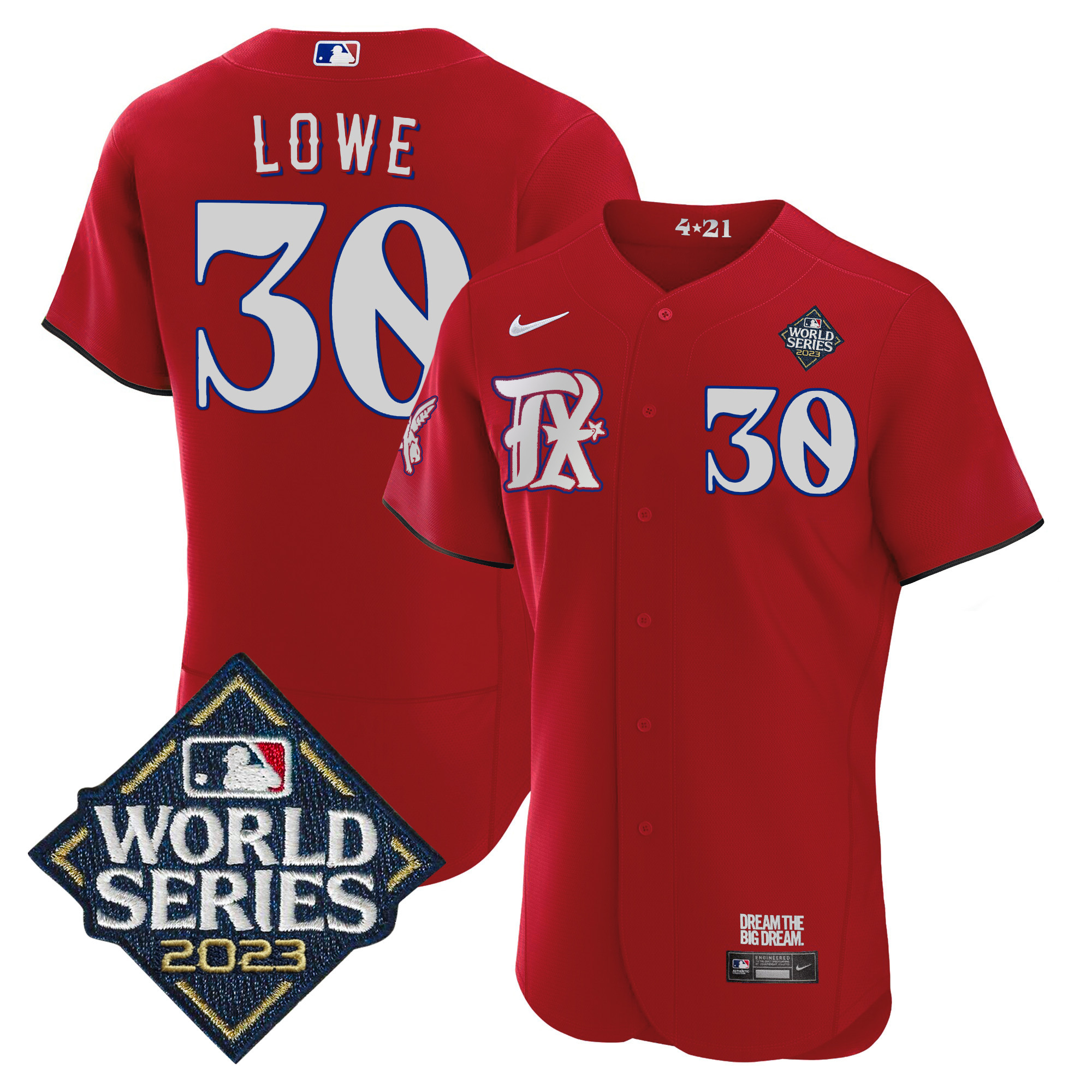 Nathaniel Lowe Men's Texas Rangers 2023 World Series City Connect Flex Base Red Jersey - All Stitched