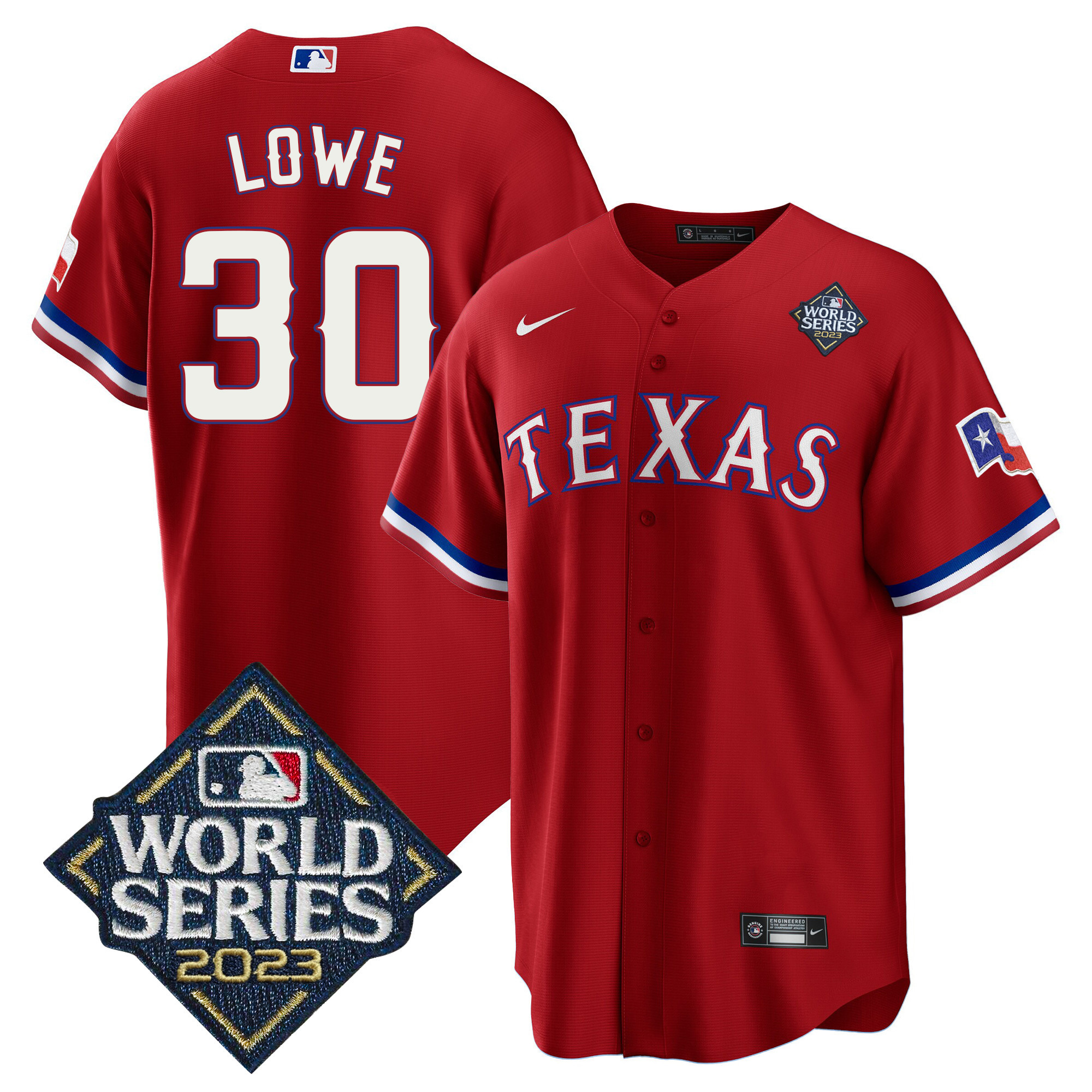 Nathaniel Lowe Men's Texas Rangers 2023 World Series Cool Base V2 Red Jersey - All Stitched
