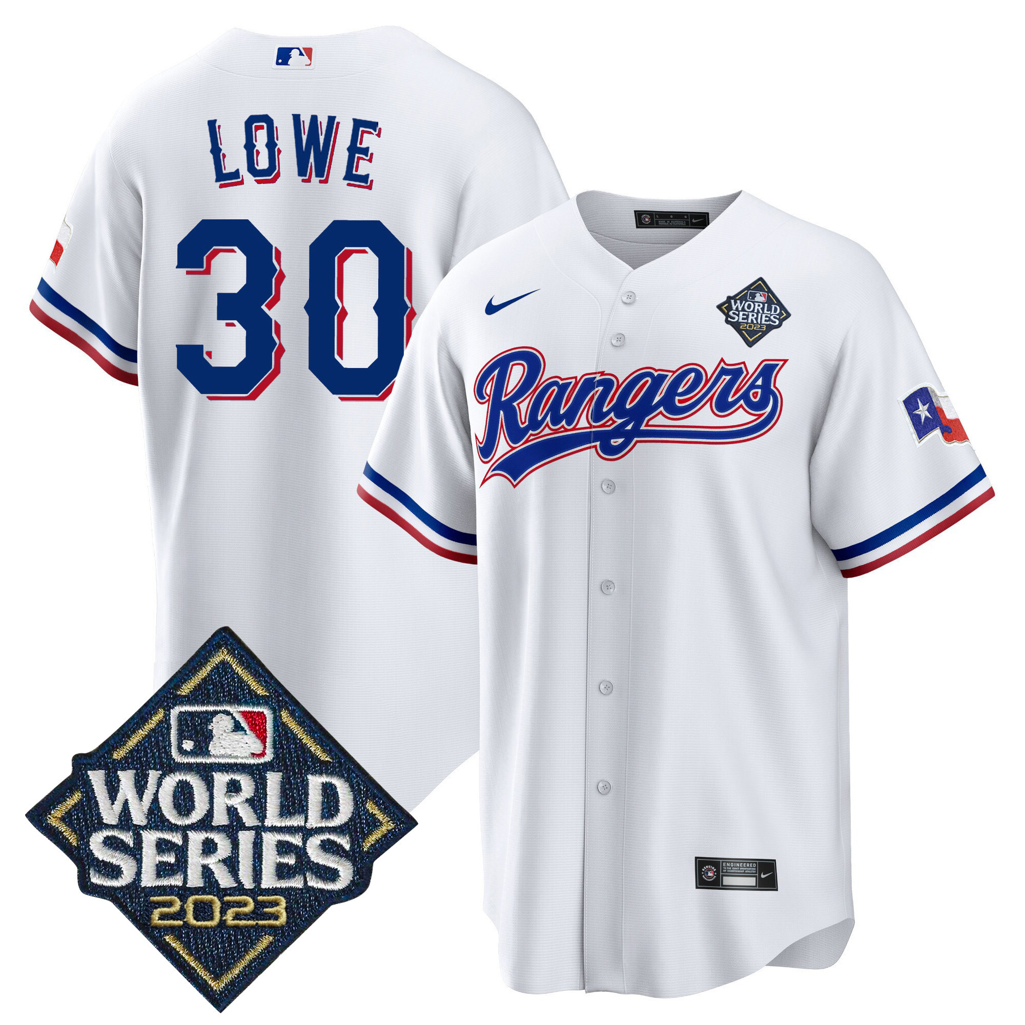 Nathaniel Lowe Men's Texas Rangers 2023 World Series Cool Base V2 White Jersey - All Stitched