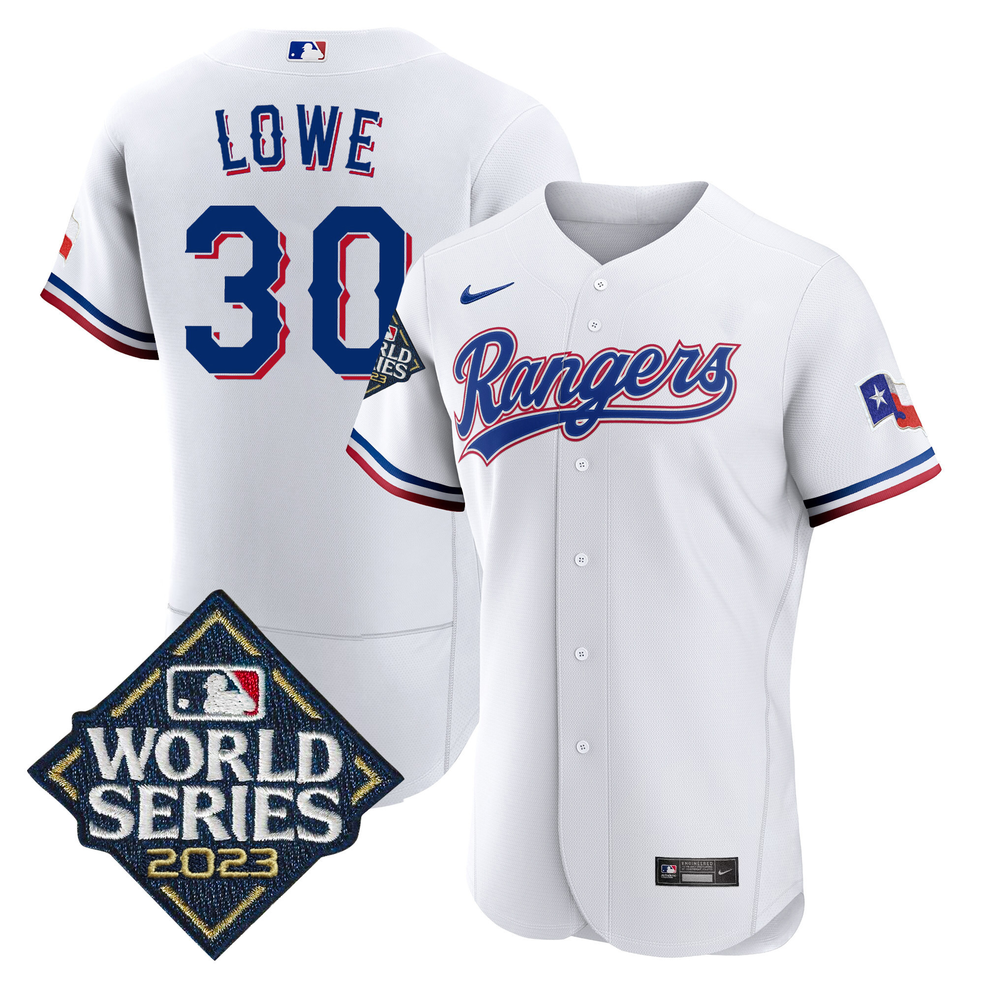 Nathaniel Lowe Men's Texas Rangers 2023 World Series Flex Base White Jersey - All Stitched