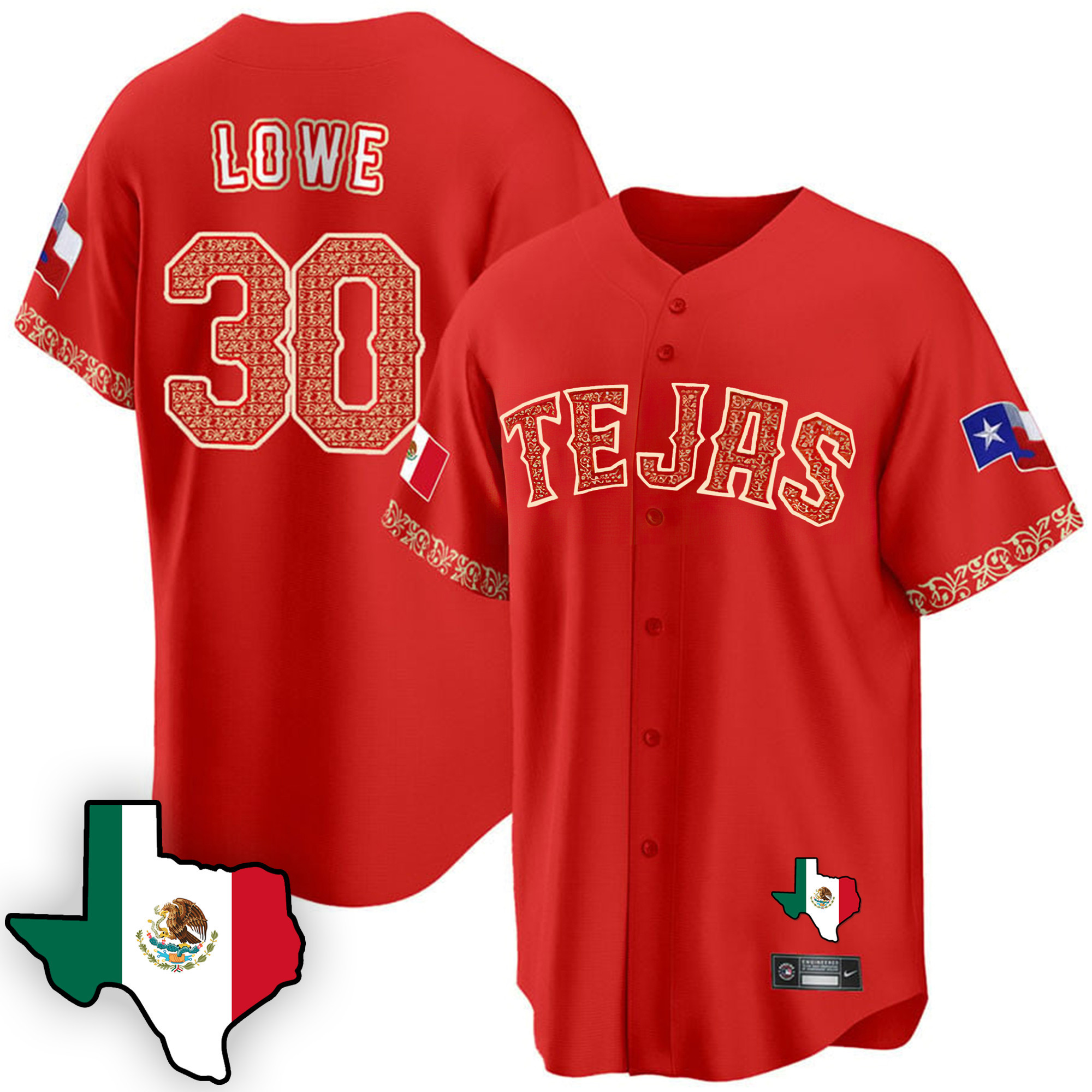 Nathaniel Lowe Men's Texas Rangers Mexican Cool Base V3 Red Jersey - All Stitched