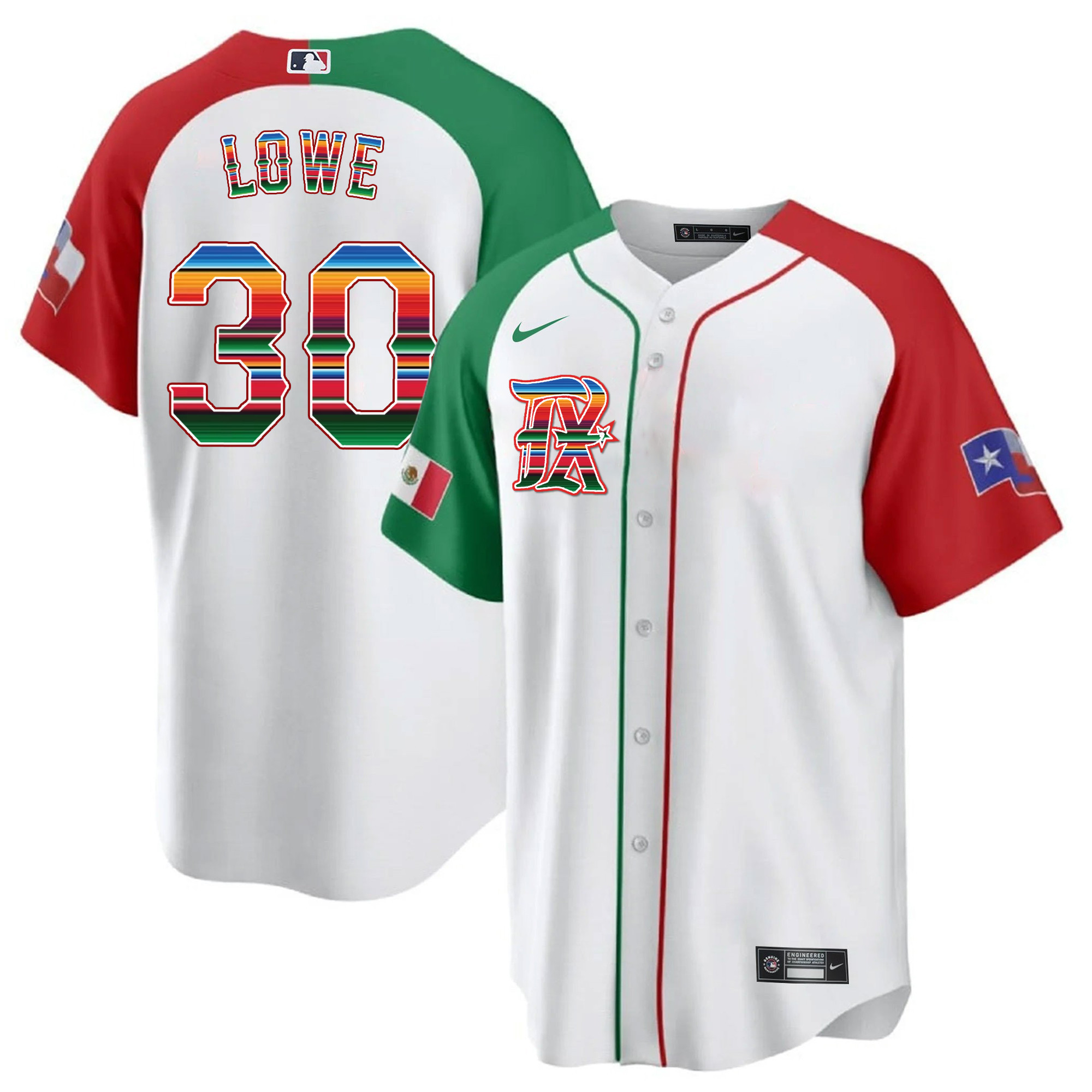 Nathaniel Lowe Men's Texas Rangers Mexican Heritage Night Cool Base - City Connect Alternate Jersey - All Stitched