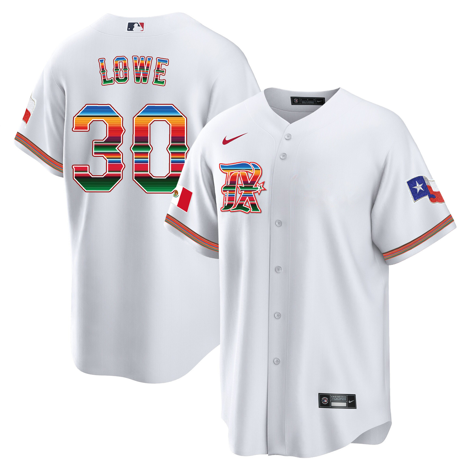 Nathaniel Lowe Men's Texas Rangers Mexican Heritage Night Cool Base - City Connect White Jersey - All Stitched