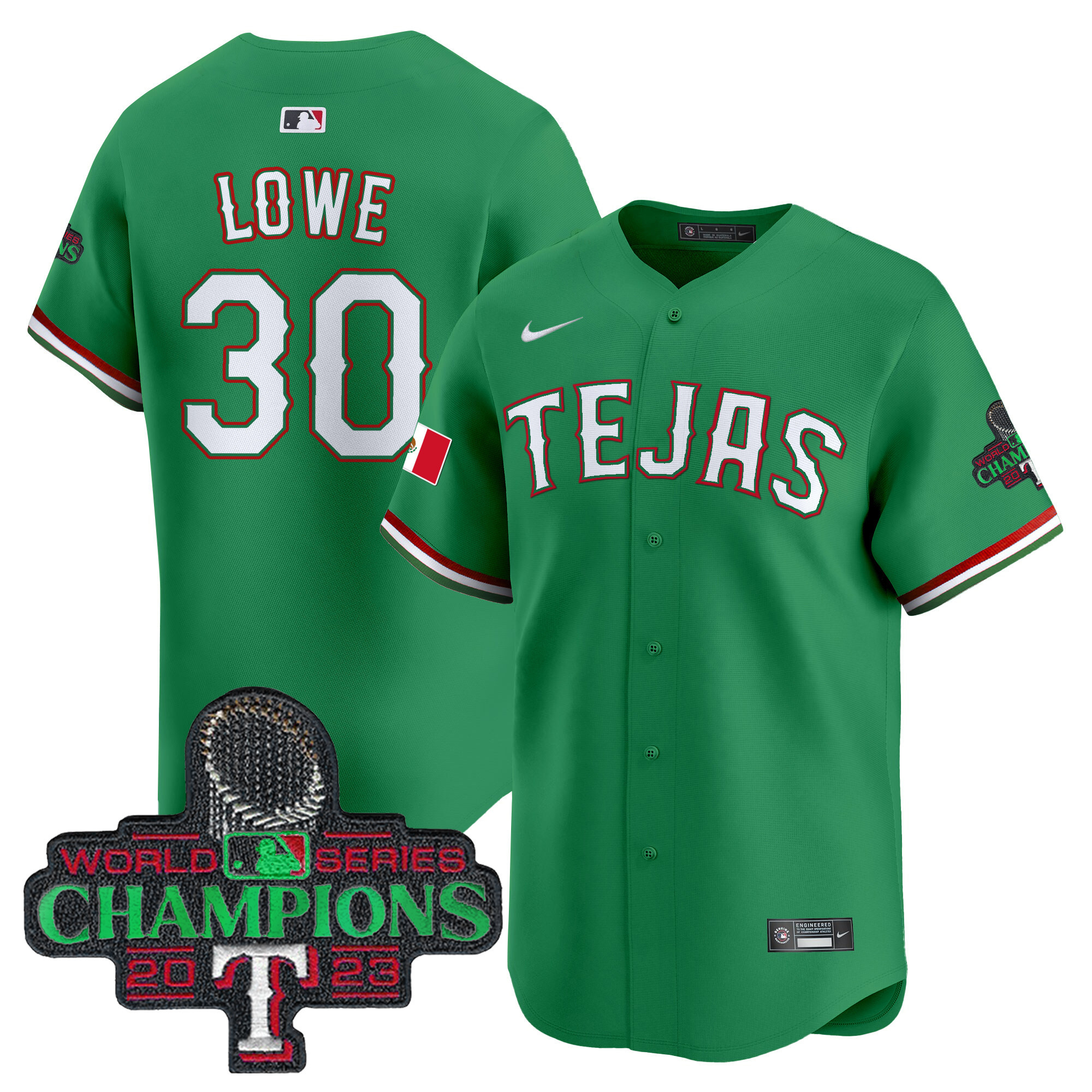 Nathaniel Lowe Men's Texas Rangers Mexico Champions Patch Vapor Premier Limited Green Jersey - All Stitched