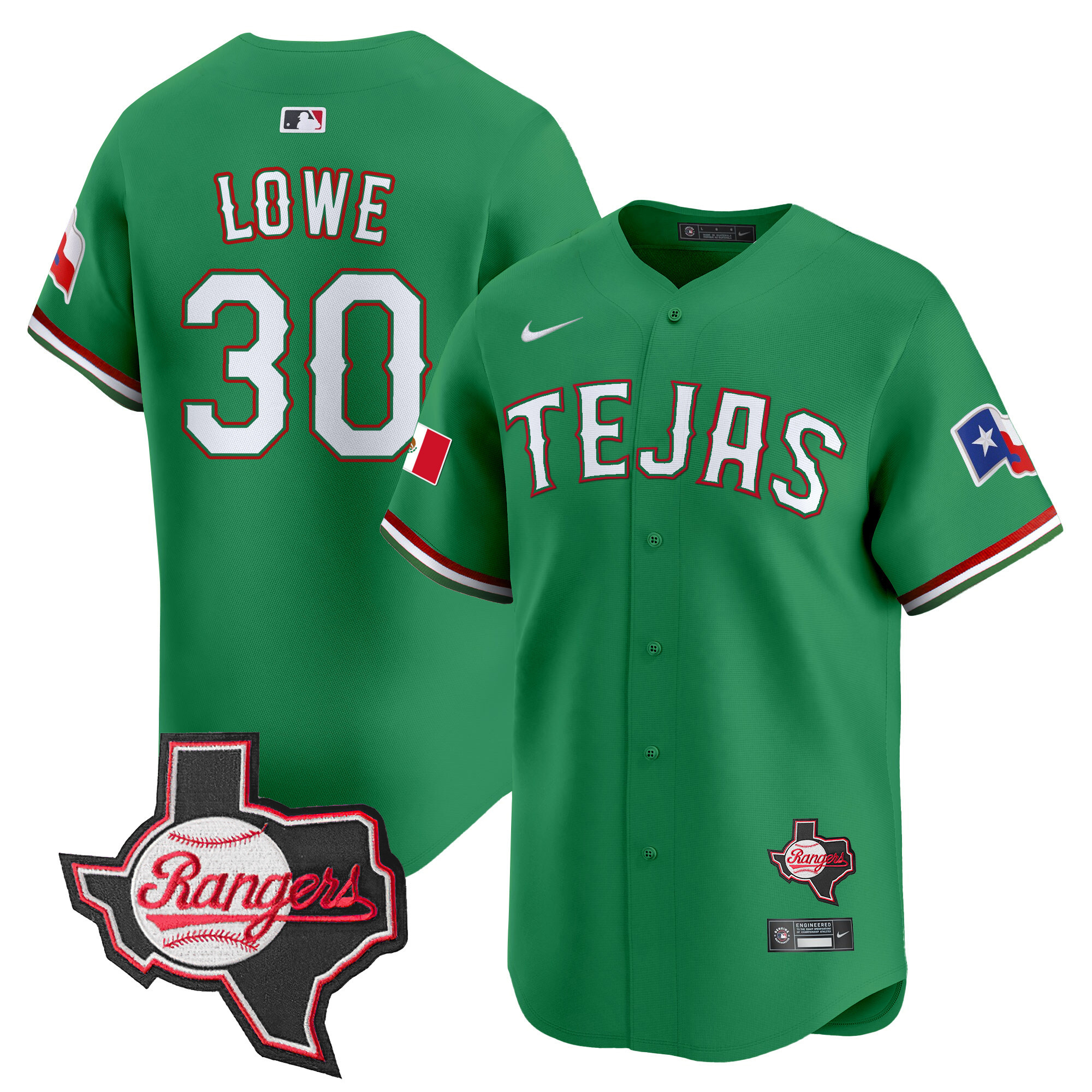 Nathaniel Lowe Men's Texas Rangers Mexico Texas Patch Vapor Premier Limited Green Jersey - All Stitched