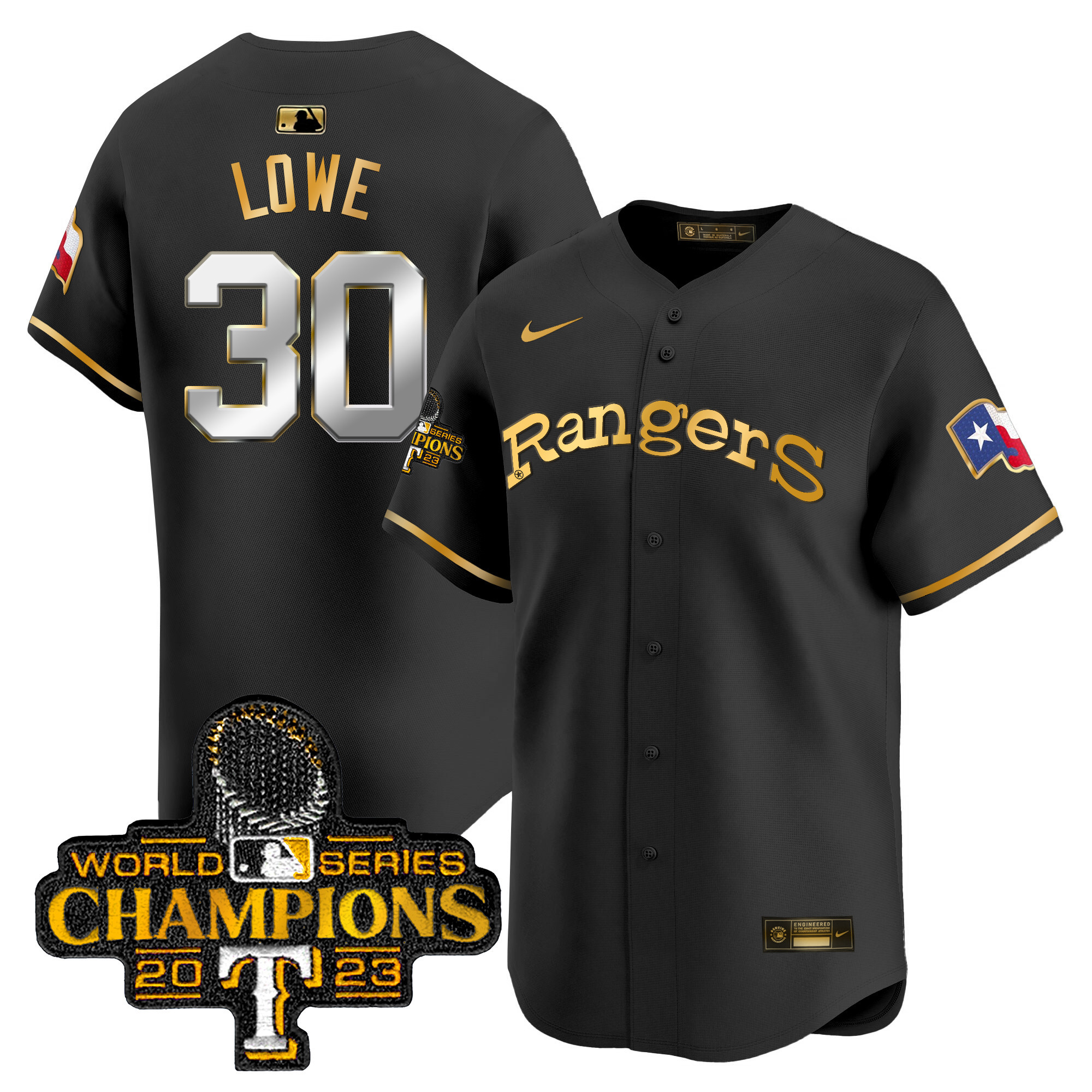 Nathaniel Lowe Men's Texas Rangers Throwback 1972 Vapor Premier Limited Black Gold Jersey - All Stitched