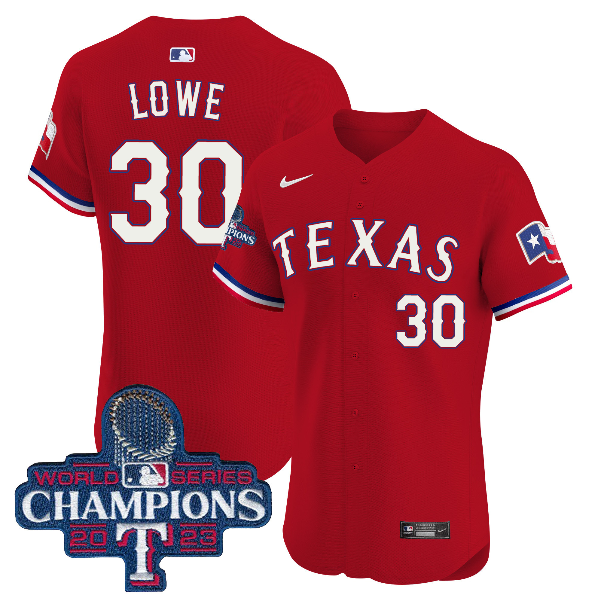 Nathaniel Lowe Men's Texas Rangers World Series Champions Vapor Premier Elite Red Jersey - All Stitched